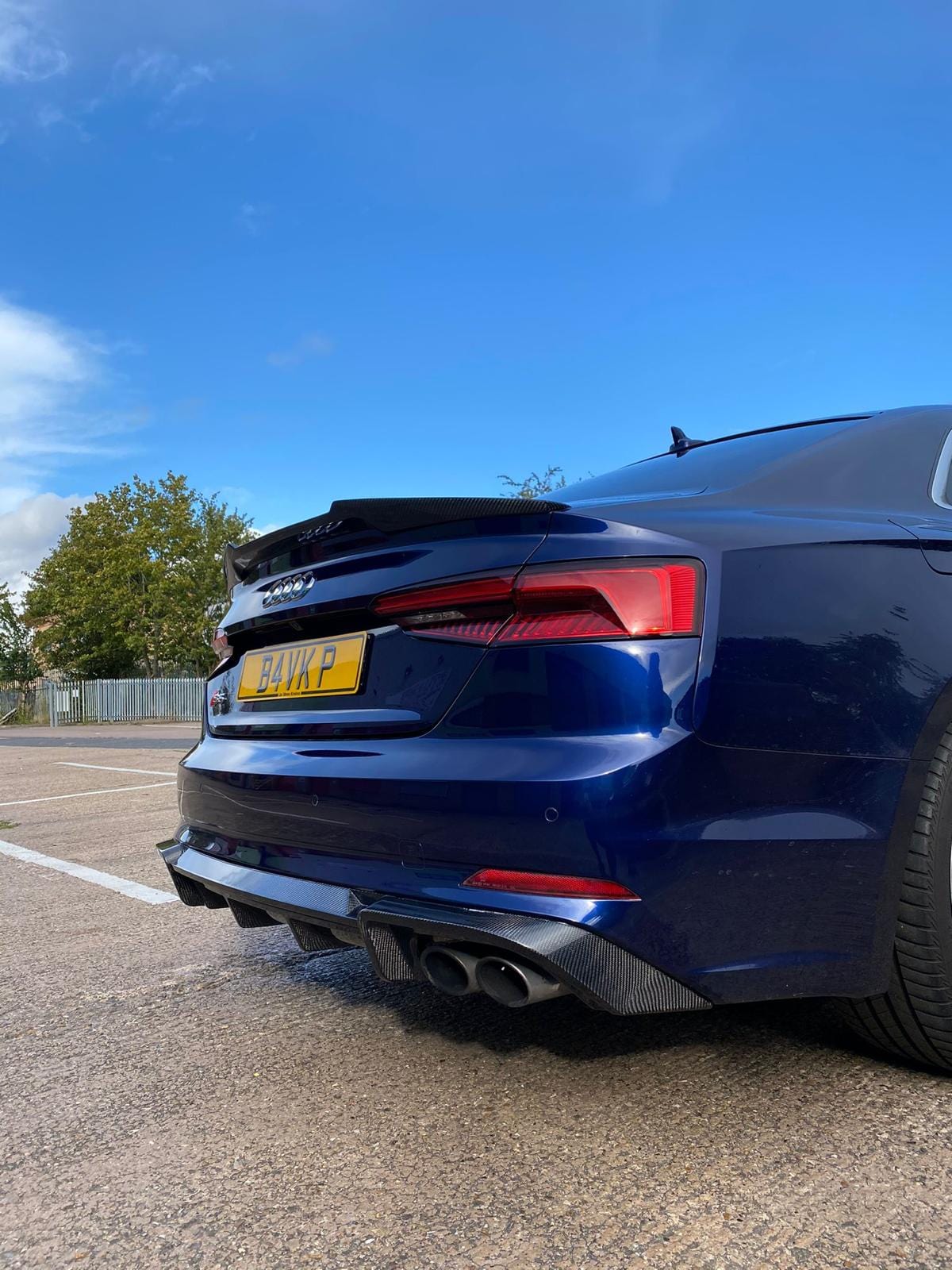 CT Carbon carbon fibre spoiler for Audi A5/S5 B9 coupe 2017-2021, showcasing the sleek V-style aerodynamic design.
