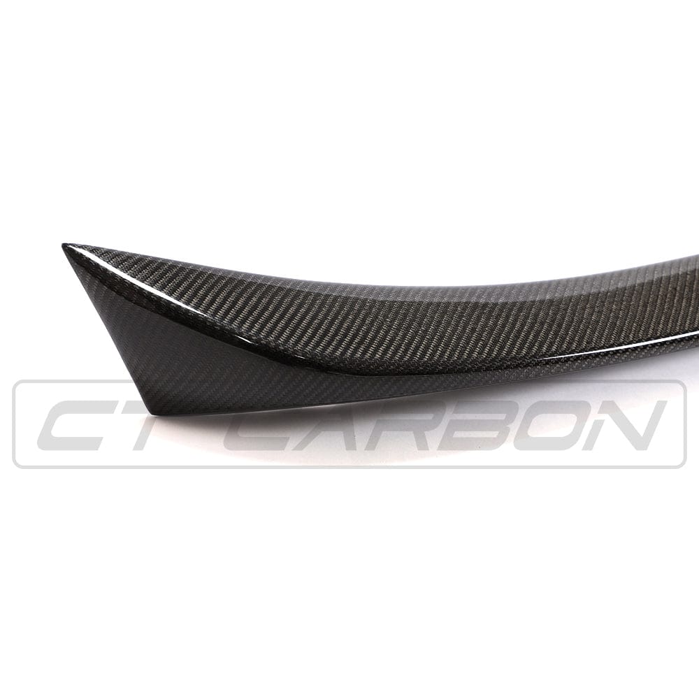 BMW F10 M5/5 Series Carbon Fibre Spoiler by CT Carbon, V-style design, showcasing sleek, lightweight carbon fibre finish.