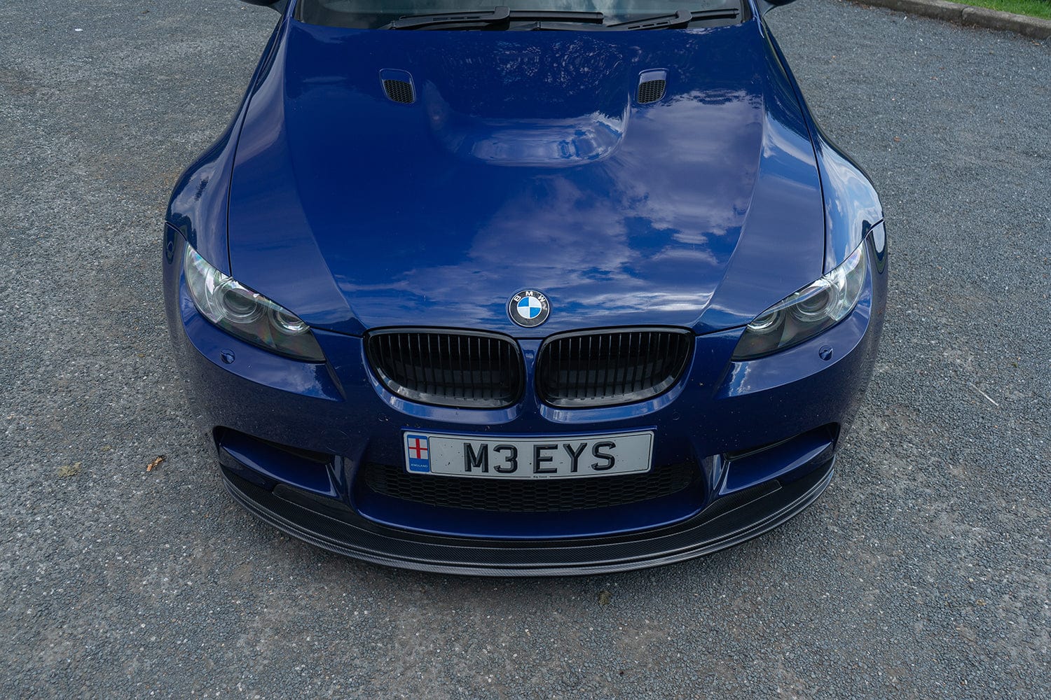BMW M3 E92/E90 carbon fibre splitter V1 by CT Carbon, showing the sleek GTS-style design on the front bumper.