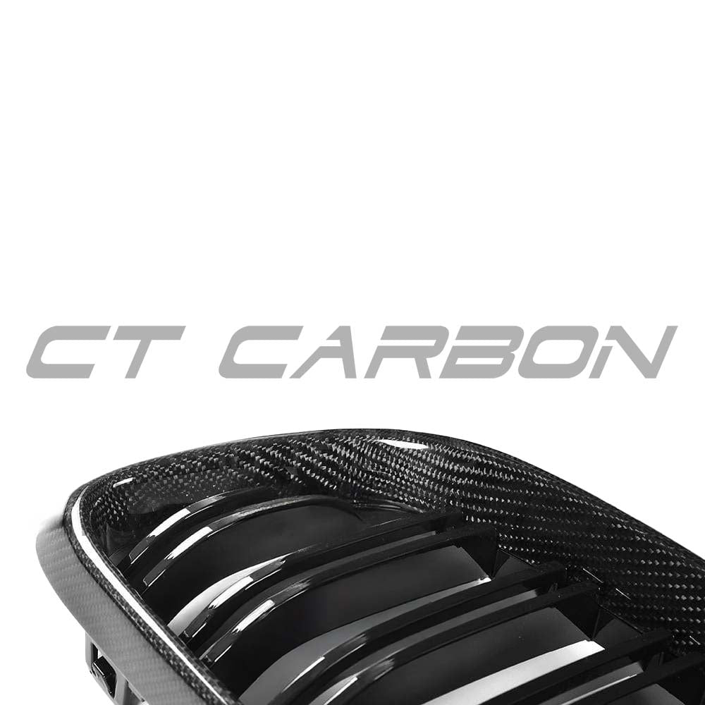 BMW M2/2 Series F87/F22 carbon fibre grille by CT Carbon, showcasing sleek black textured grille with detailed mesh design.