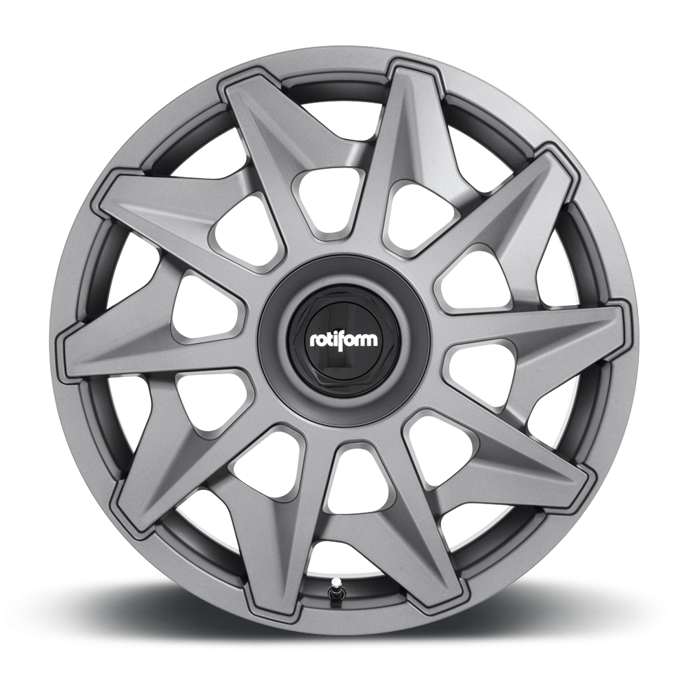 Rotiform CVT wheels in matte anthracite and silver finish, showcasing their sleek, multi-spoke design and high-quality alloy construction.