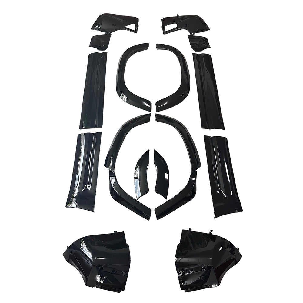Gloss black Land Rover Defender L663 110 side moulding trim kit by CT Carbon, featuring sleek protective trim for vehicle sides.