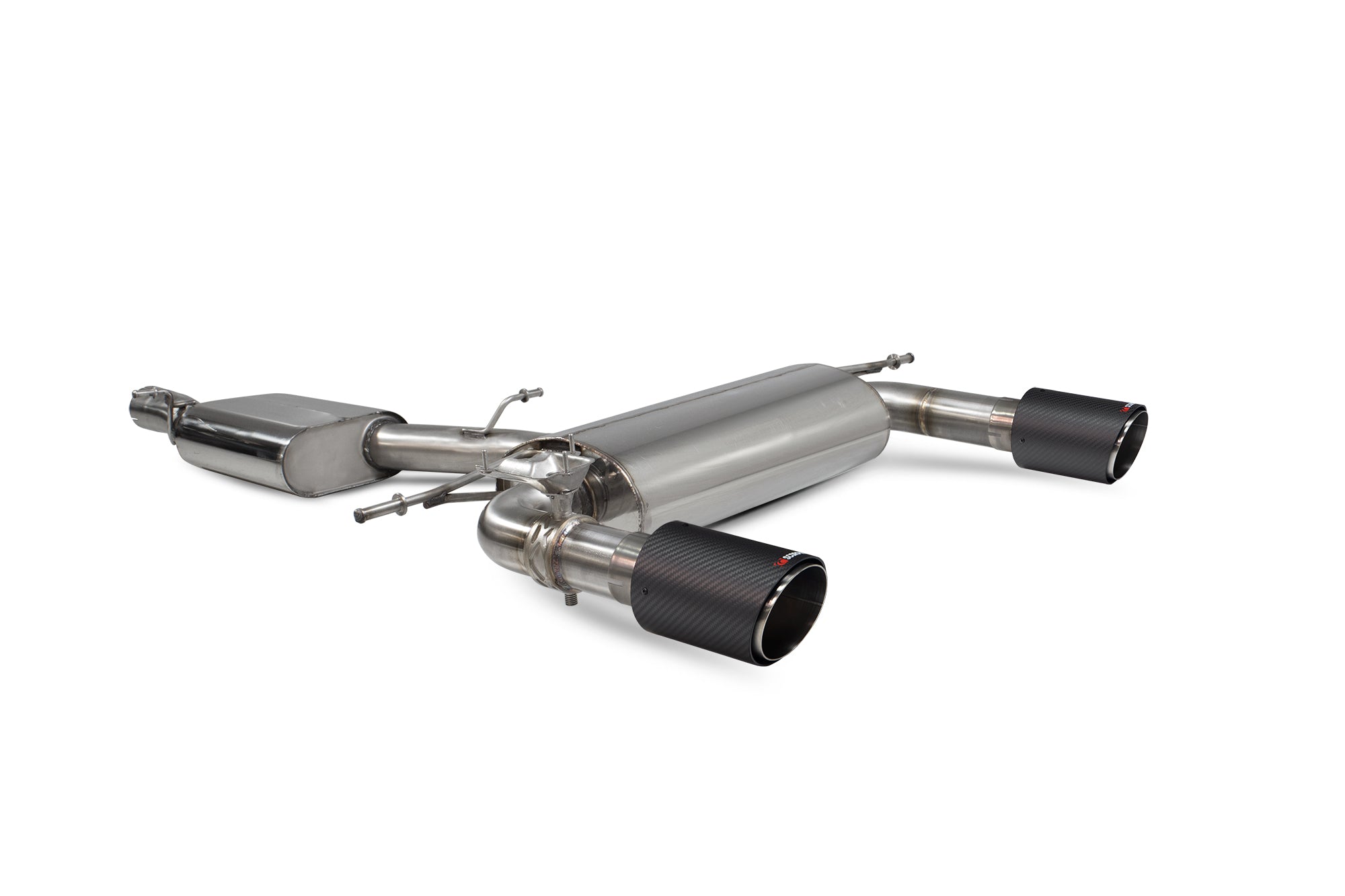 Scorpion Audi TT Mk3 MK3 2.0 Resonated Cat-Back Exhaust - product view - Carbon Fibre Ascari 100mm