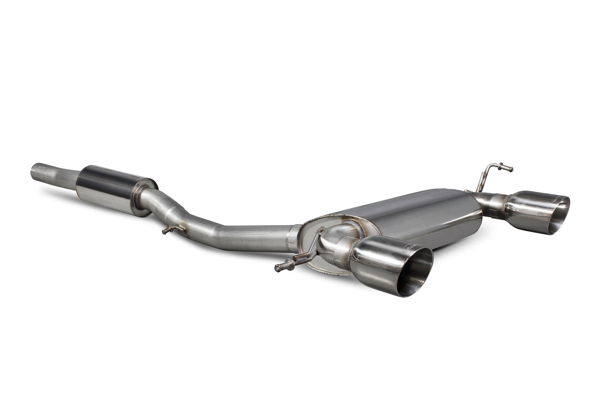 Scorpion Audi TT Mk1 quattro sport resonated cat-back exhaust system with polished stainless steel tips and dual exhaust pipes.
