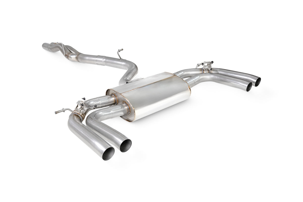 Scorpion Audi RS3 8Y saloon GPF-back exhaust system with electronic valves, non-resonated cat back system, detailed metal construction