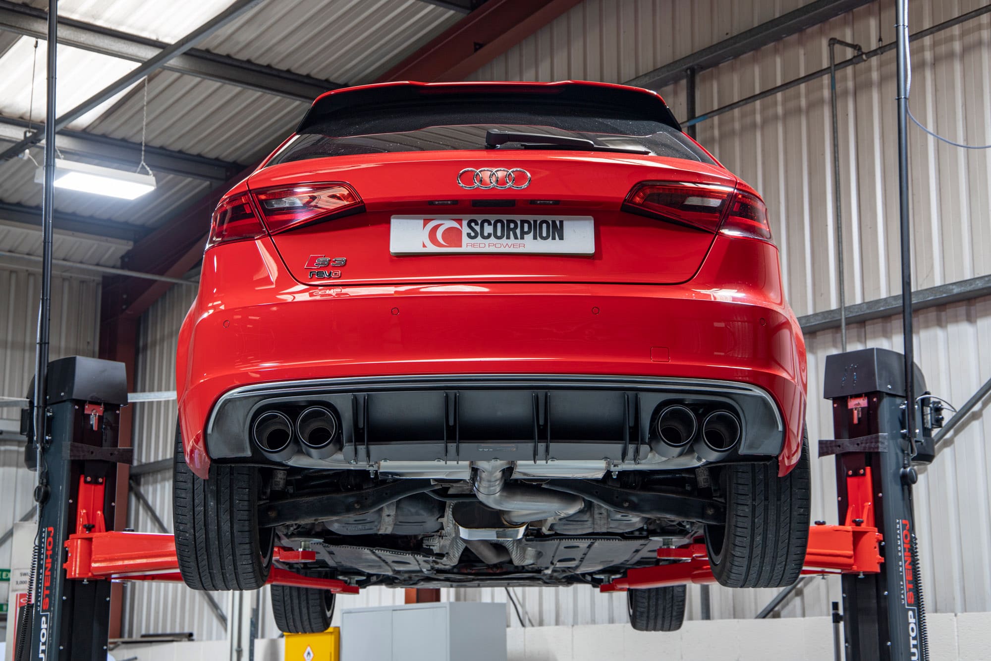 Scorpion Audi S3 8V 3-Door Sportback Resonated GPF-Back Exhaust - rear detail view