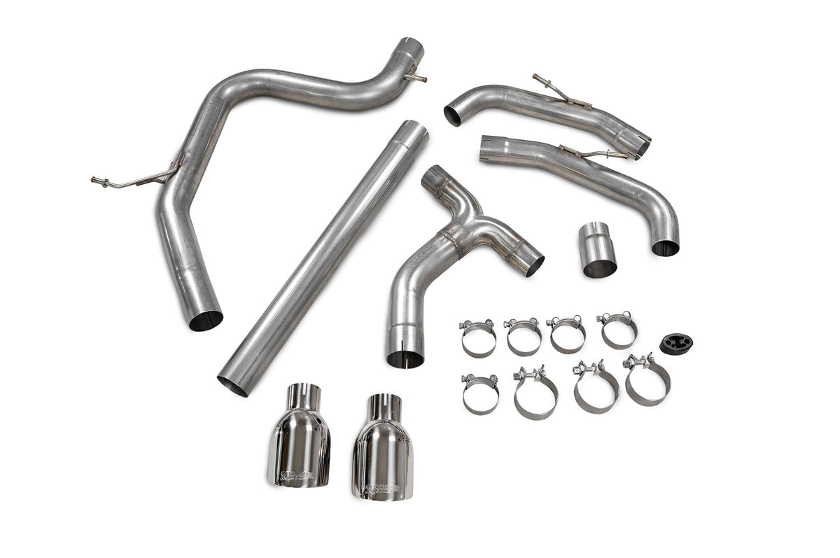 Scorpion Volkswagen Golf MK8 GTI Clubsport GPF-Back Exhaust System with non-resonated Predator GPF-Back design, metallic finish.