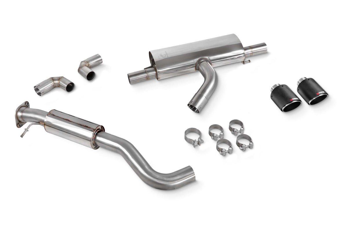 Scorpion Toyota Yaris GR Gen 2 resonated GPF-back exhaust system with polished metal finish and dual exhaust tips.