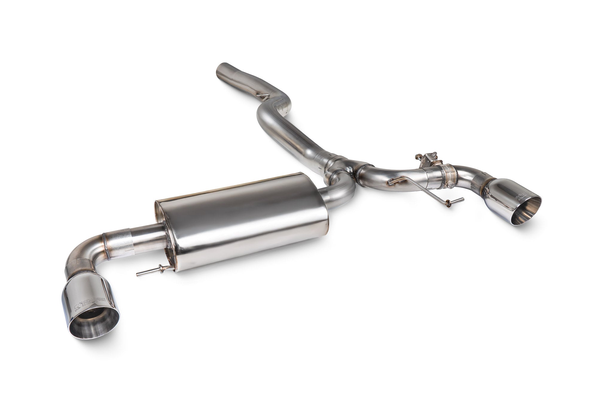 Scorpion BMW 230i G42 GPF-Back Exhaust System with electronic valve, designed for xDrive and GPF models, showing exhaust pipes and valve system.