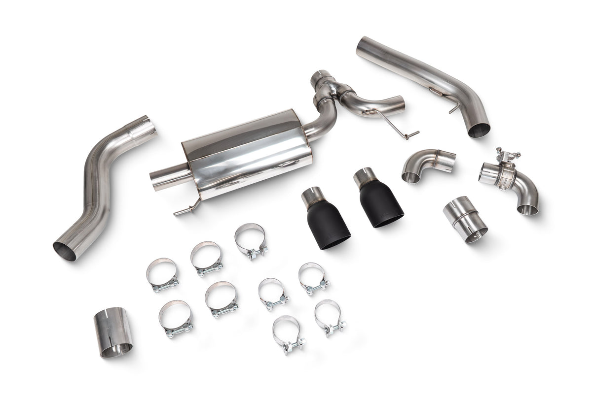 Scorpion BMW 230i G42 GPF-Back Exhaust System with electronic valve installed on GPF models, showcasing polished metal components.
