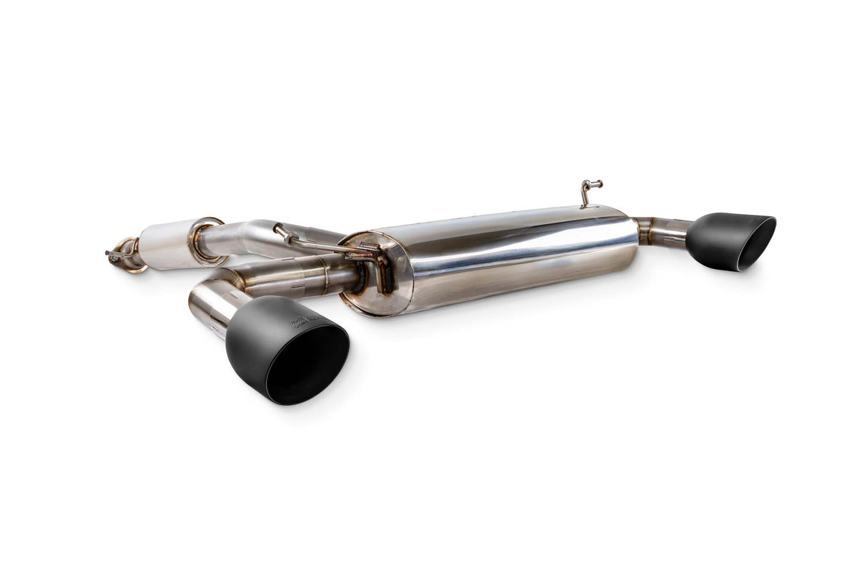 Scorpion Toyota Yaris GR GEN 2 resonated GPF-back exhaust system with polished metal finish and dual tailpipes.