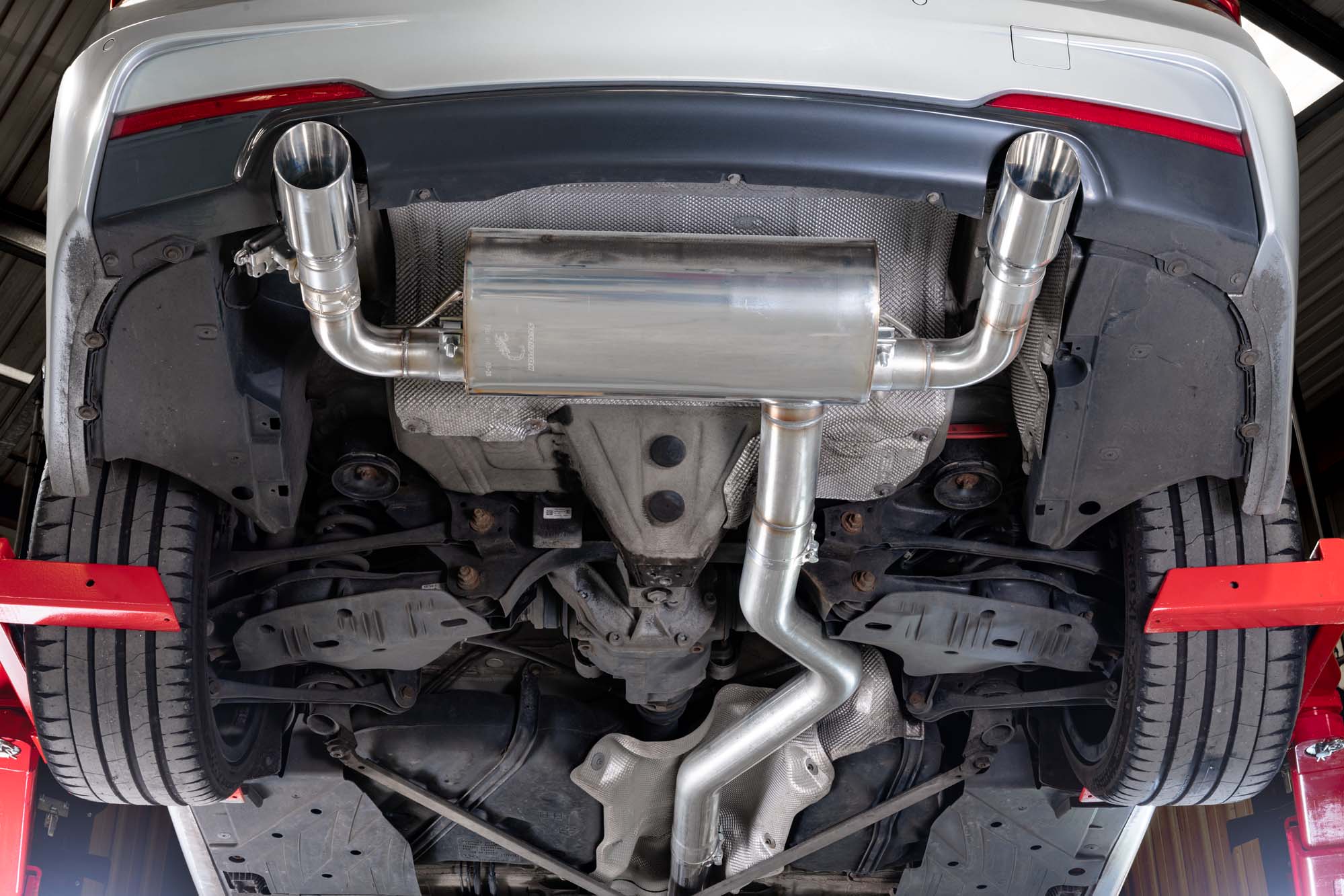 Scorpion BMW 3 Series F30 F31 F32 Non-Res Cat-Back Exhaust - rear detail view