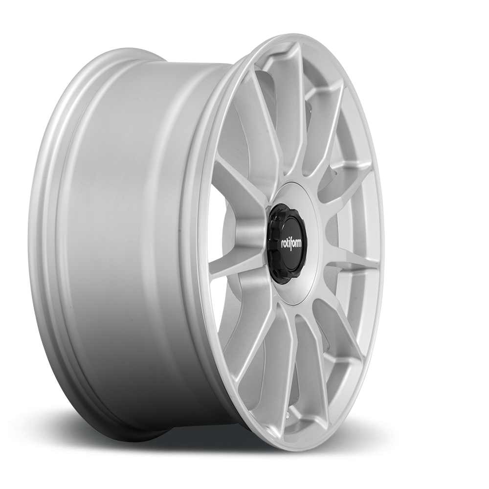 Rotiform DTM black and silver wheels with 19-inch size, 8-inch width, and ET45 offset, shown from a side angle.