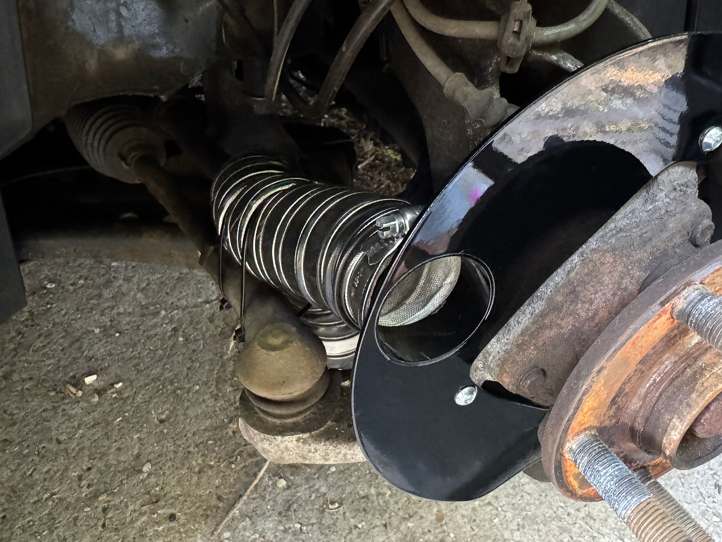 Sprogley Motorsport MQB lower control arm brake cooling kit with ducts for improved brake cooling and performance.