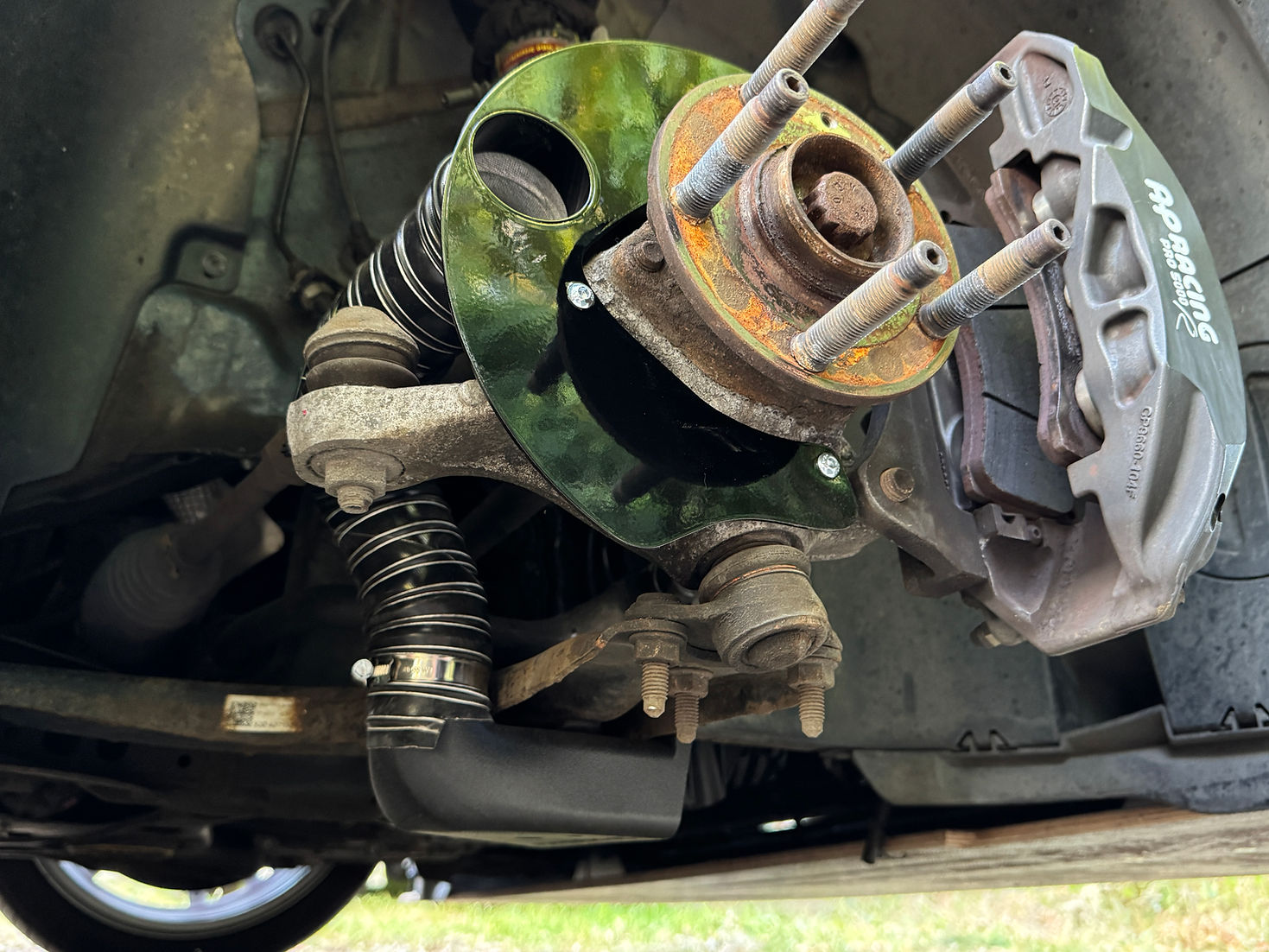 Sprogley Motorsport brake ducts cooling kit for MQB and MQB EVO lower control arms, designed for improved brake cooling performance.