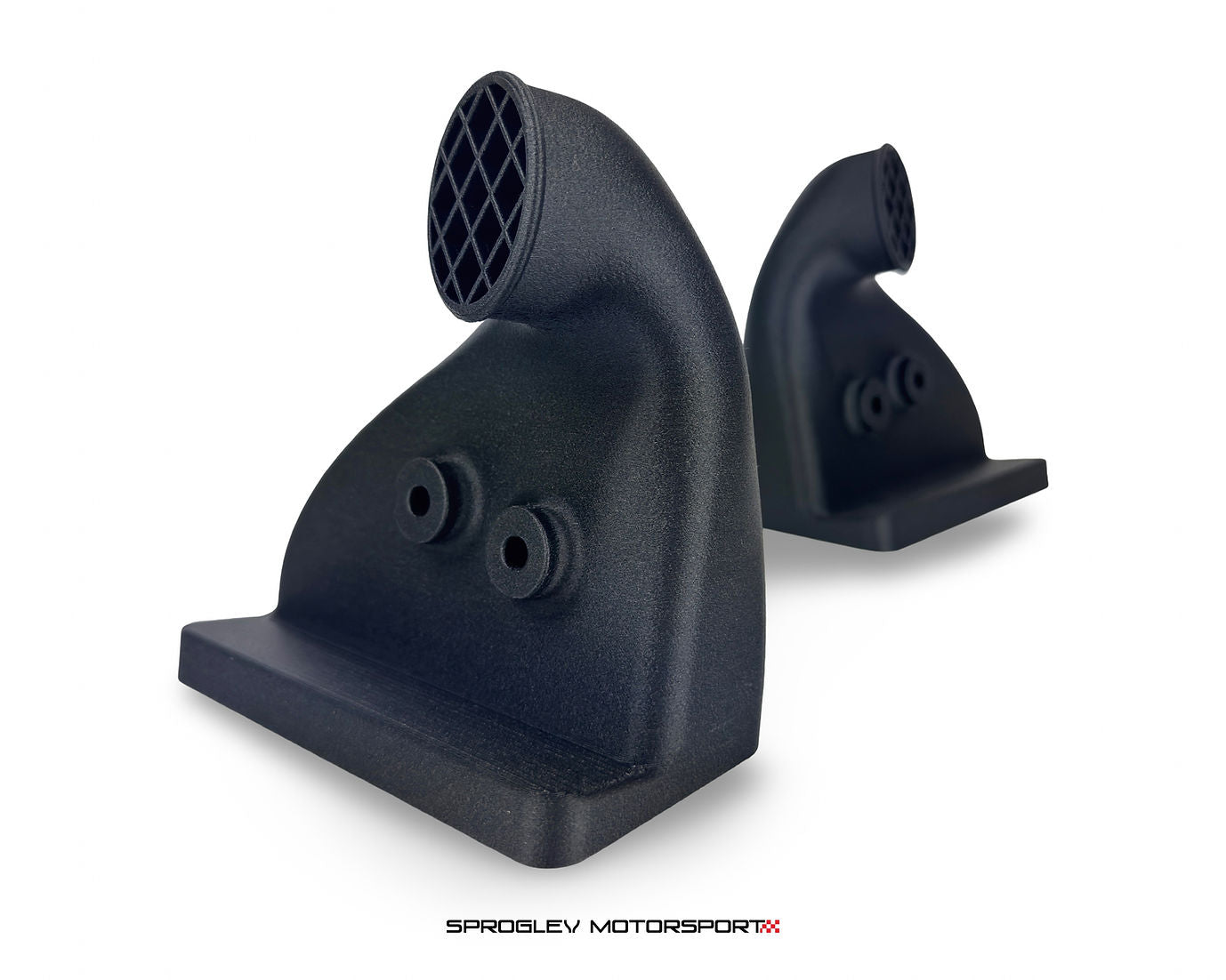 Sprogley Motorsport brake ducts for MQB and MQB EVO lower control arms, designed to cool brakes effectively in motorsport applications.