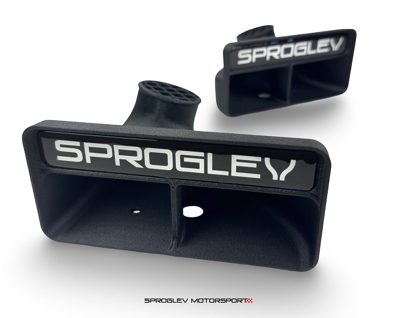 Sprogley Motorsport MQB lower control arm brake cooling kit with duct components for enhanced brake cooling performance.