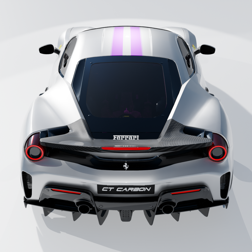 Carbon fibre kit for Ferrari 488 Pista by CT Carbon, featuring lightweight, high-performance carbon fibre components.