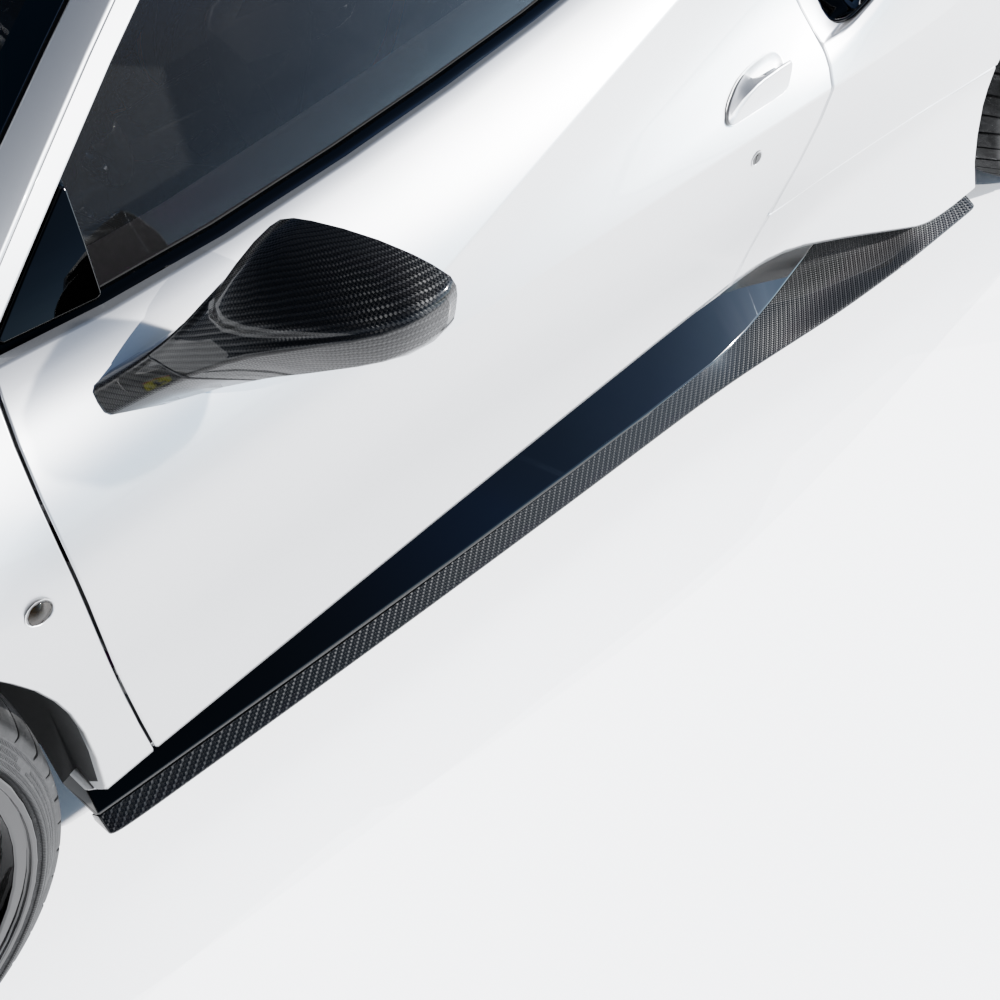 Ferrari 488 Pista carbon fibre car kit by CT Carbon, showing detailed carbon fibre components on a high-performance sports car.