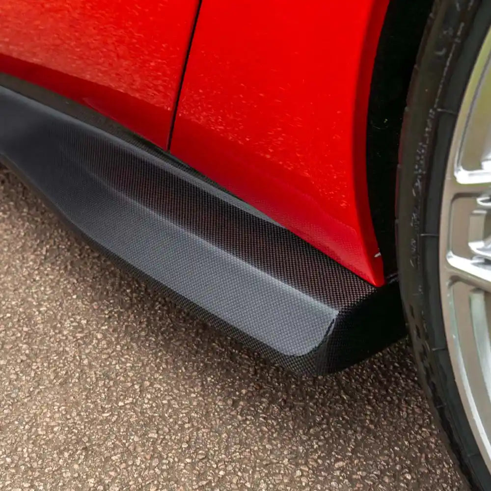 Ferrari 812 Superfast and GTS carbon fibre side skirt extension by CT Carbon, showing sleek, lightweight aerodynamic design.