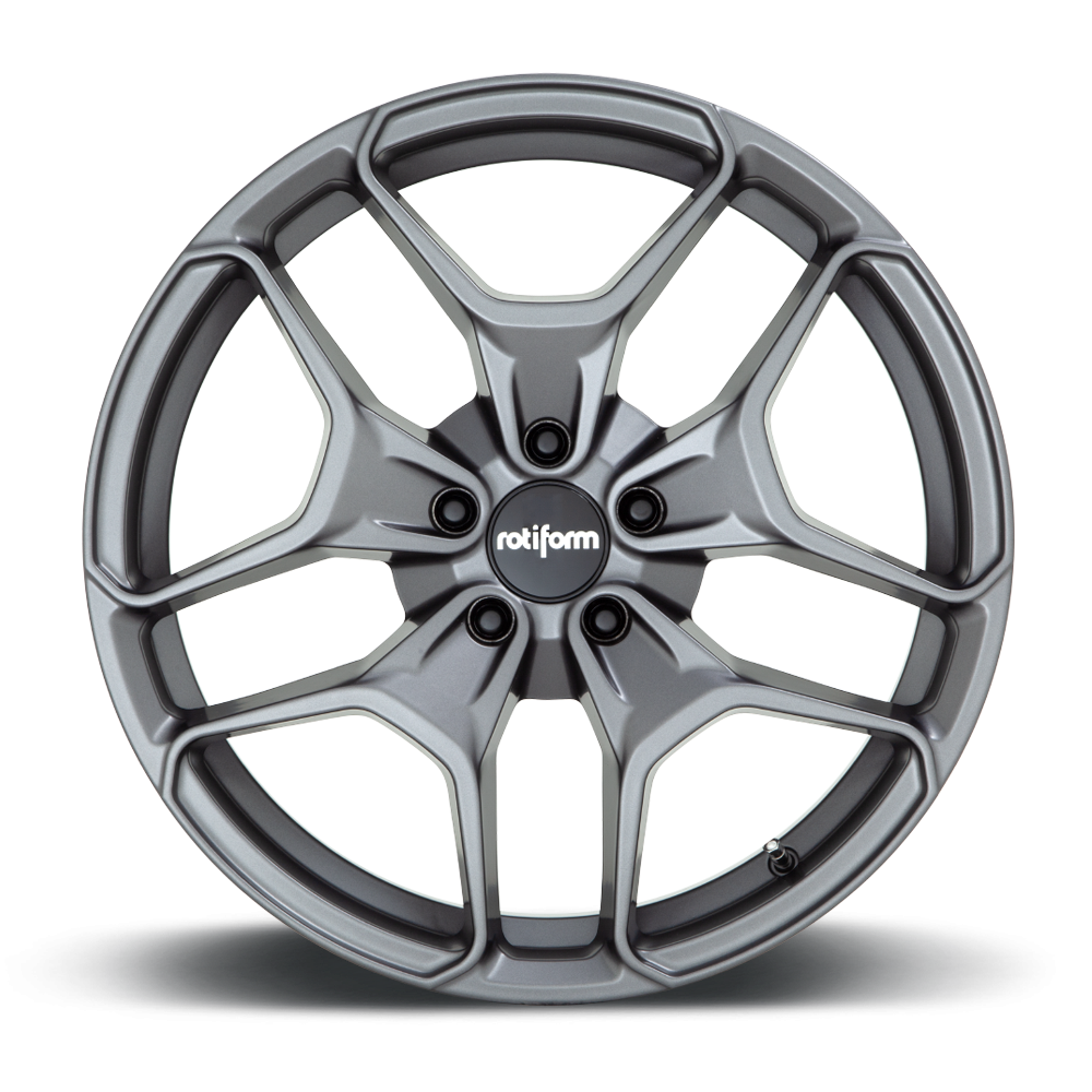 Rotiform HUR black matte anthracite and gloss silver wheels, 19-inch size with 8-inch width and 45mm offset, front face view.