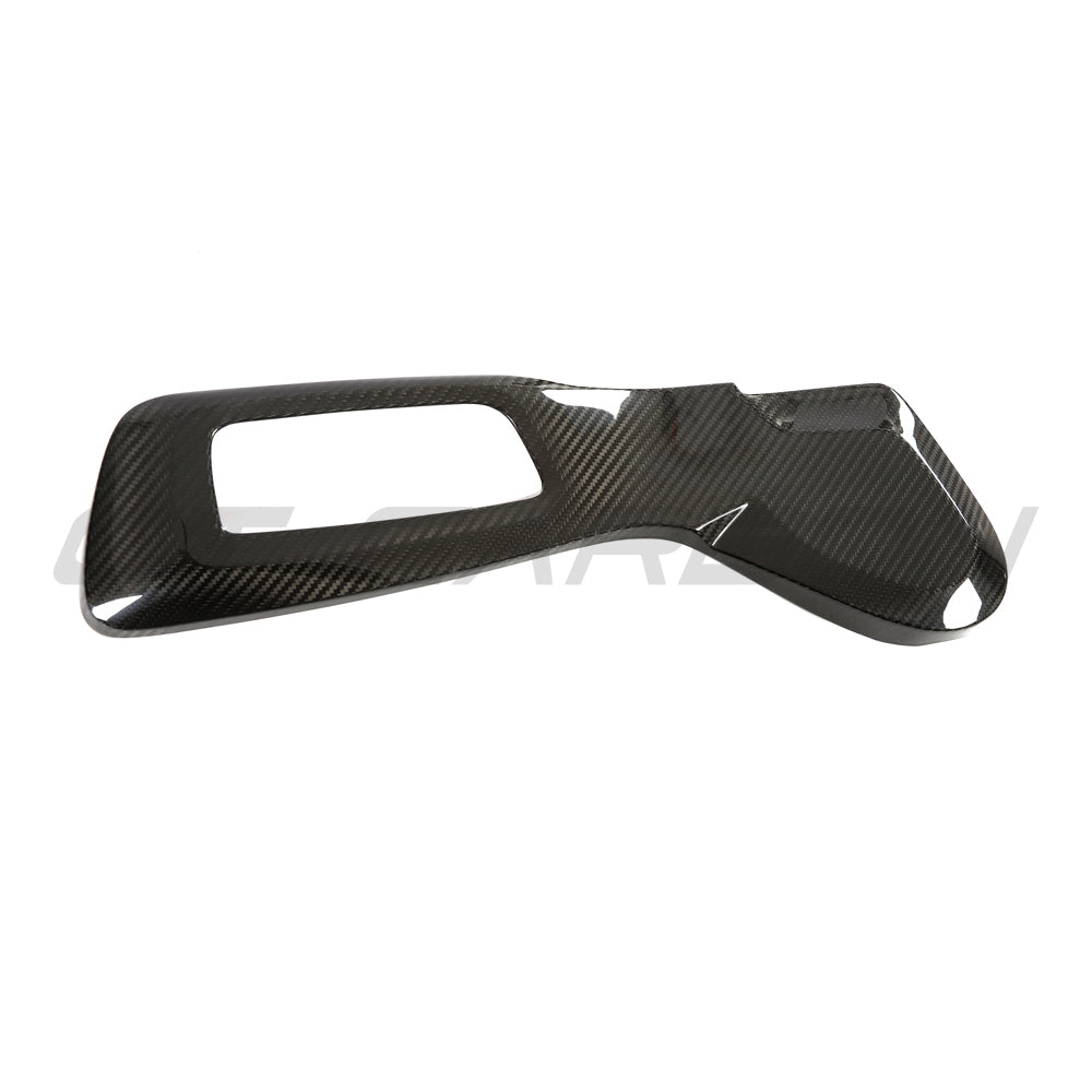 BMW F80 M3 2014-2020 carbon fiber seat control cover by CT Carbon, showing close-up of sleek, textured carbon fiber material.