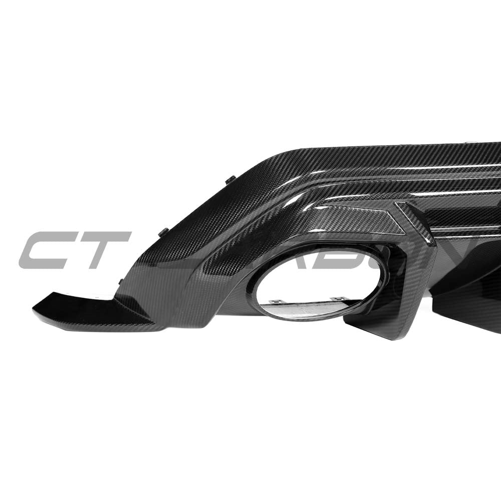 Carbon fiber rear diffuser for Audi RS3 8Y Sportback 2025+ by CT Carbon, showcasing the V1 design with aerodynamic details.