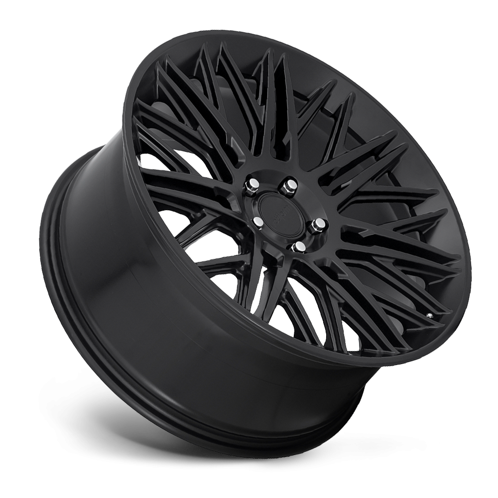 Rotiform JDR black and matte anthracite alloy wheels showing a close-up of the multi-spoke design and finish.