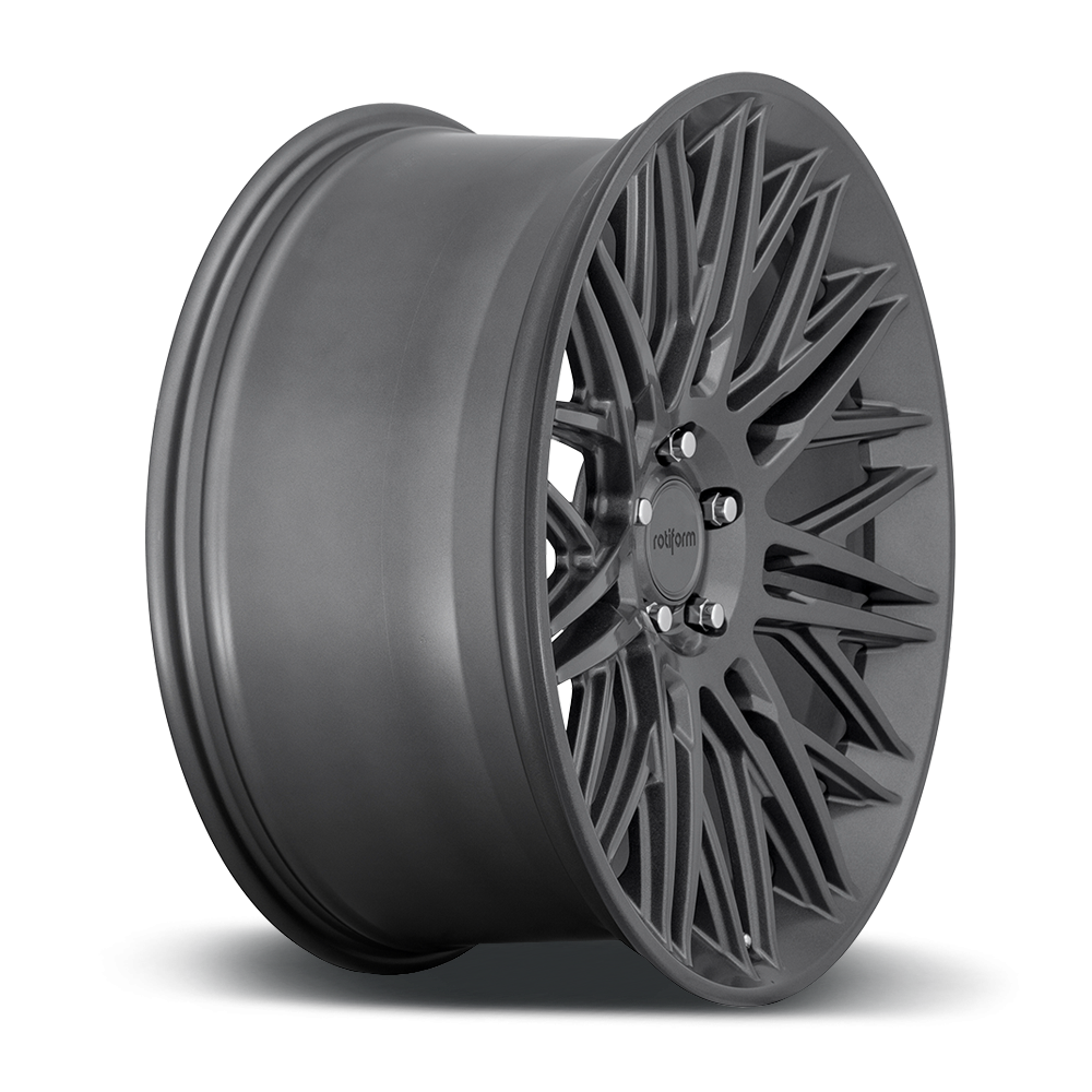 Rotiform JDR black and matte anthracite wheels with multi-spoke design, shown in a close-up image.