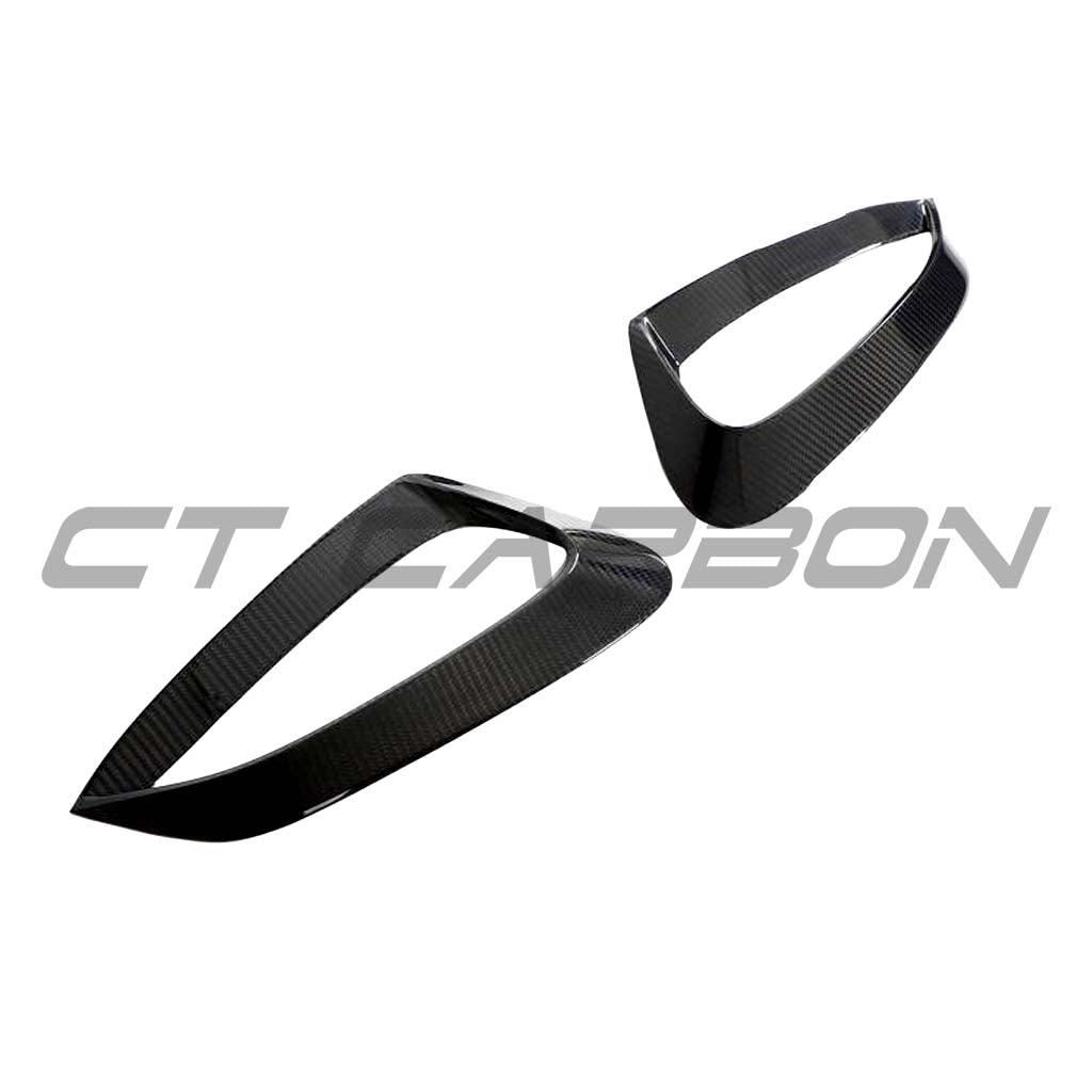 Carbon fiber side fender vents for Porsche 911 992 Turbo S 2020+ by CT Carbon, shown on a silver sports car.