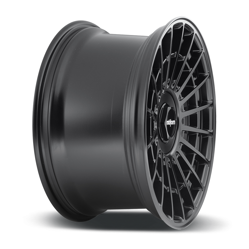 Black Rotiform LAS-R 19x10 wheels with a sleek multi-spoke design, showcased in the product image.