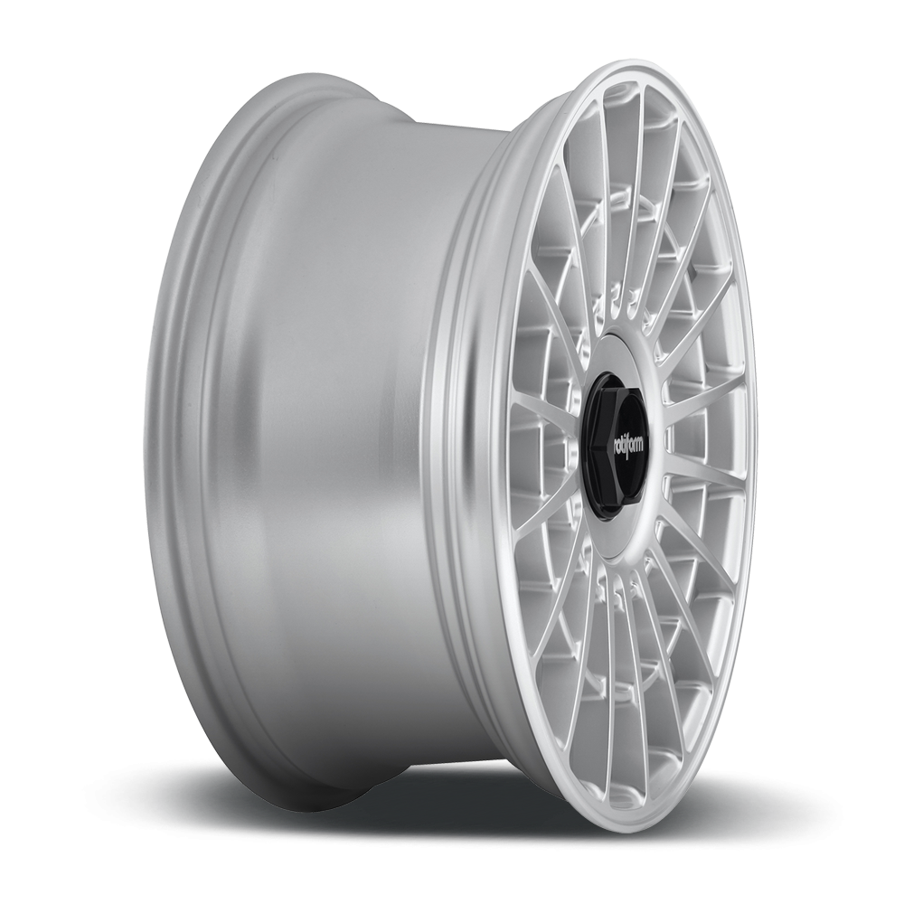 Silver Rotiform LAS-R 19x8.5 wheels with a sleek multi-spoke design, ideal for enhancing vehicle style and performance.