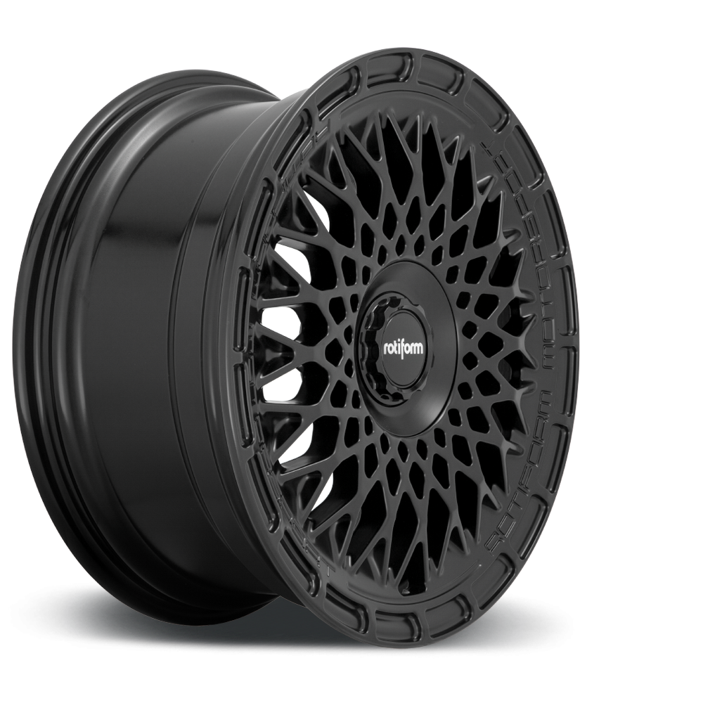 Rotiform LHR-M wheels in satin black finish, 19-inch size with 8-inch width and 45mm offset, shown in the image.