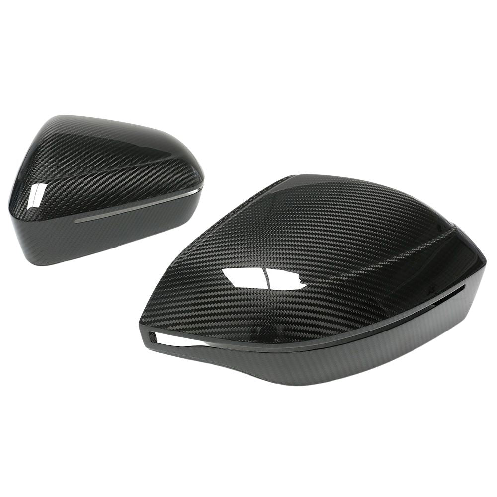 BMW M5 G90 and 5 Series carbon fibre mirror covers by CT Carbon, LHD, pre-preg carbon fibre, high-performance car accessories.