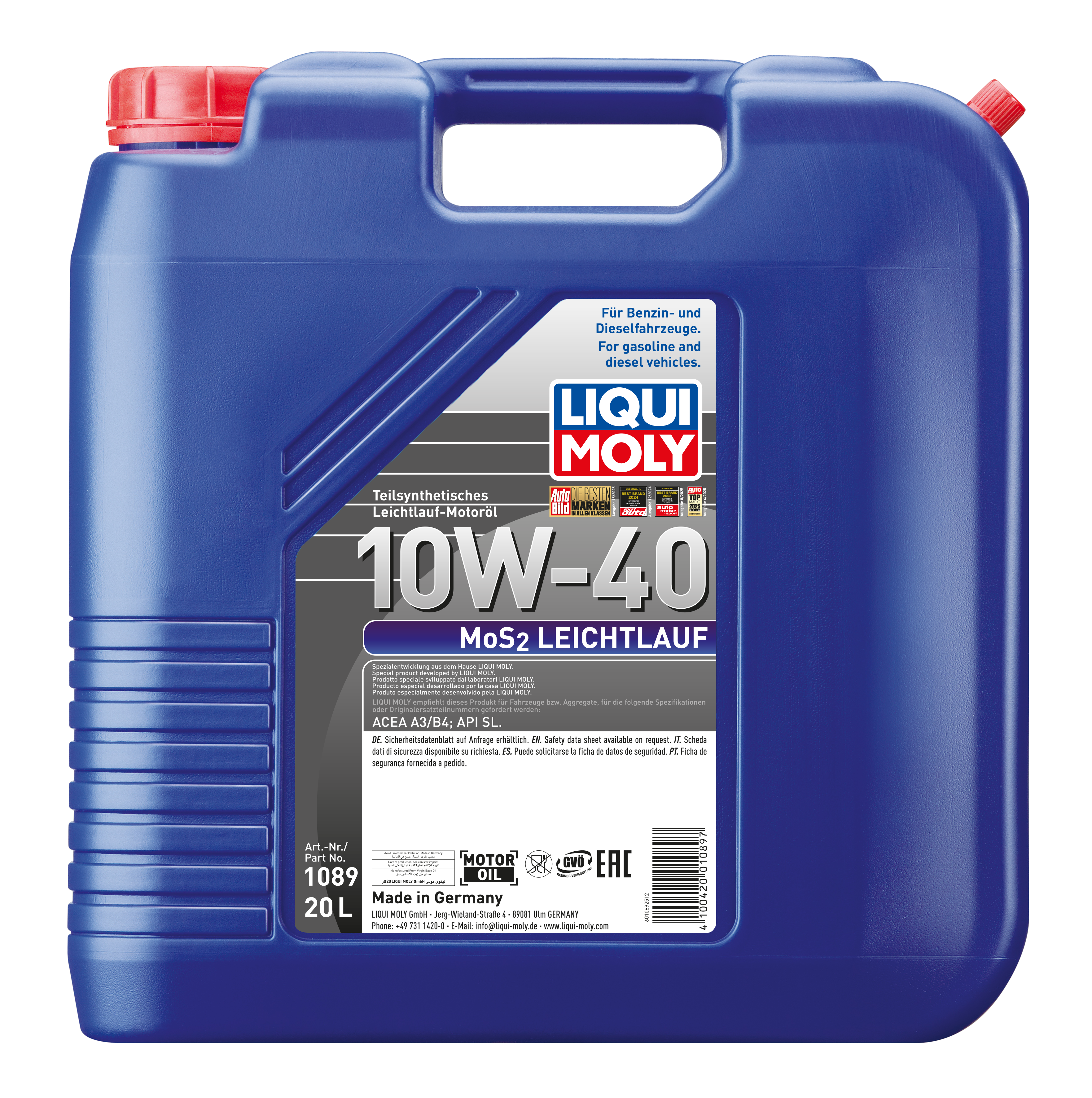 Liqui Moly MoS2 Smooth Running Engine Oil 10W-40 - 20 Litres