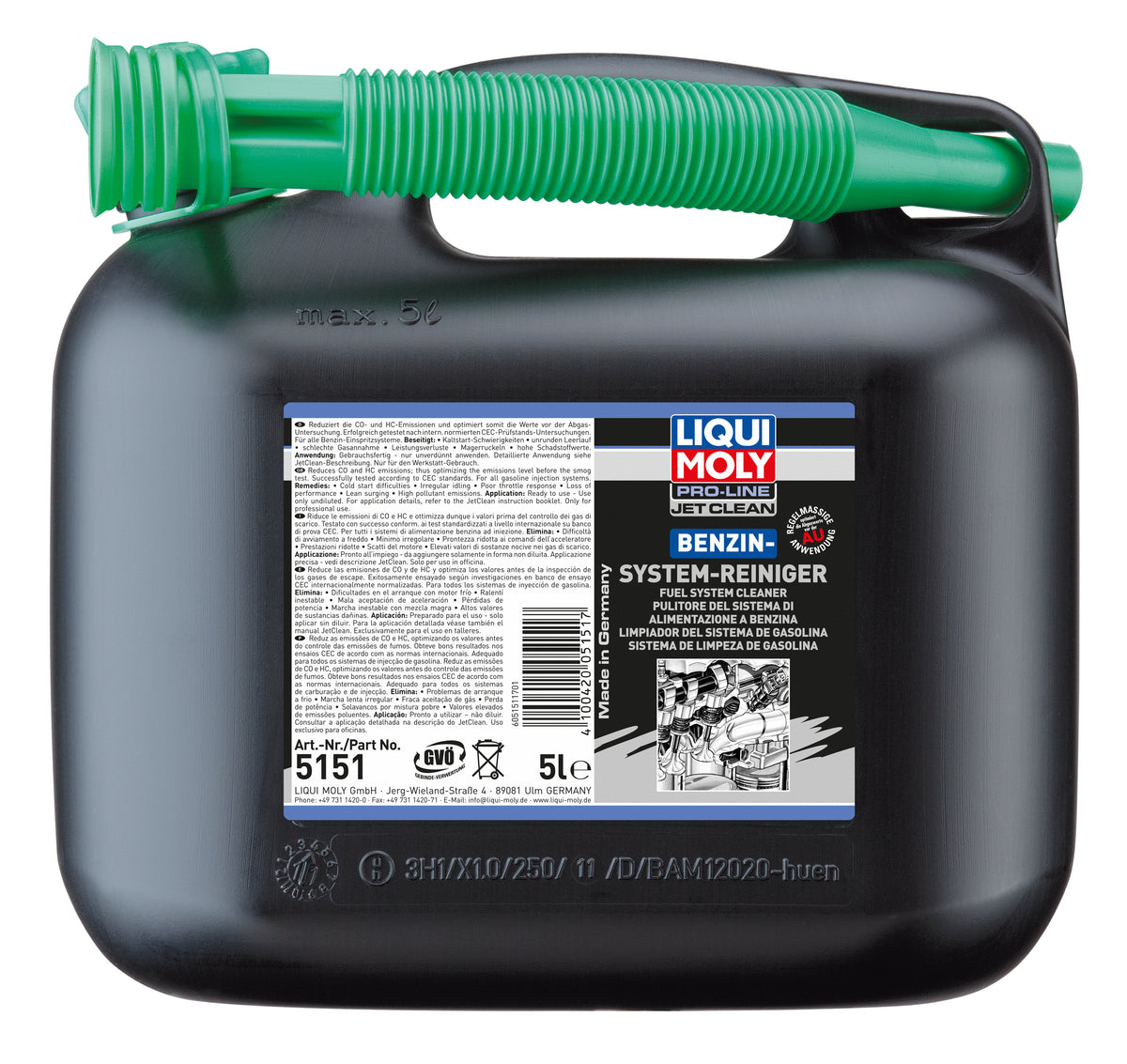 Liqui Moly Pro-Line Jetclean Fuel System Cleaner additive bottle for cleaning vehicle fuel systems.