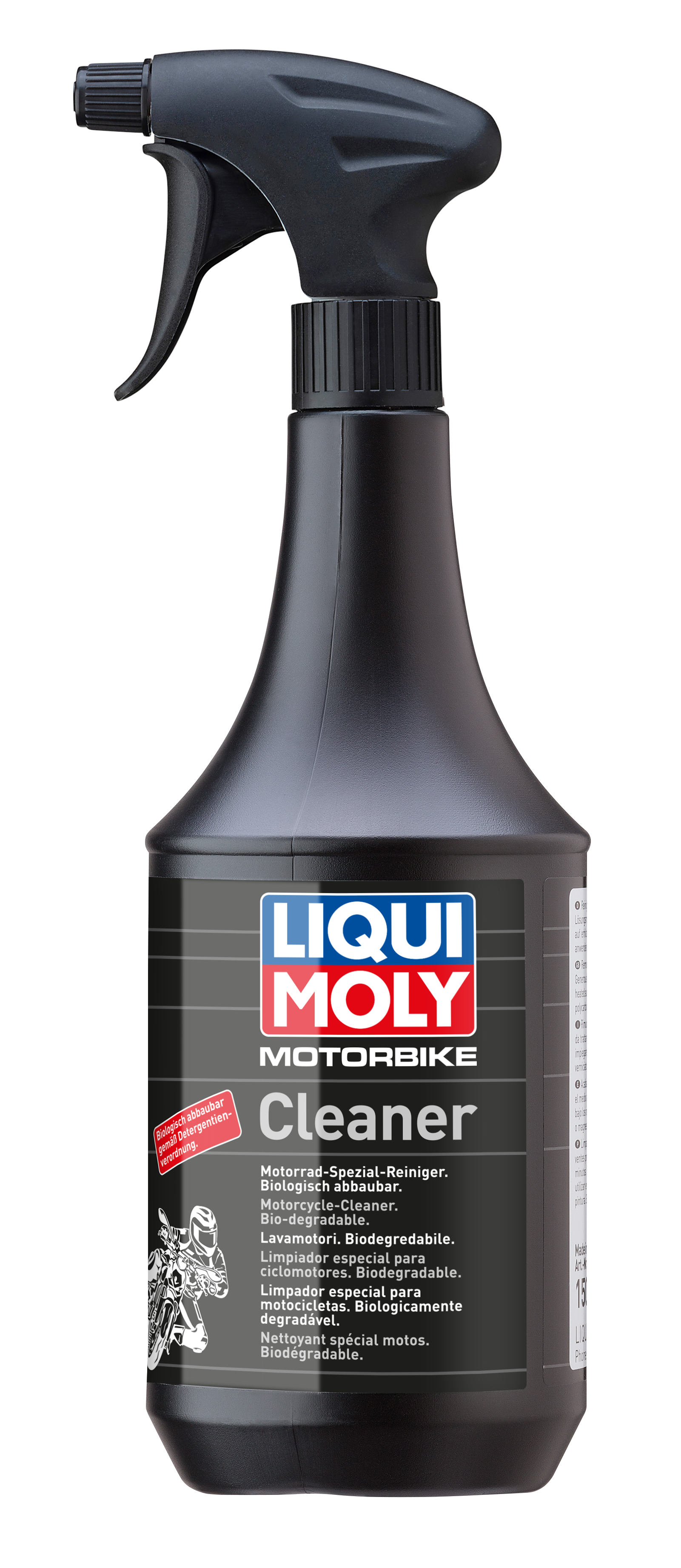 Liqui Moly Motorbike Cleaner for motorcycles, showing a bottle of Liqui Moly motorcycle cleaning product on a clean surface.
