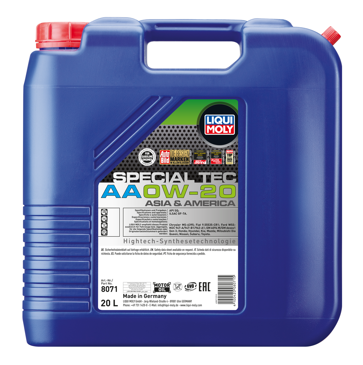 Liqui Moly Special Tec AA 0W-20 engine oil bottle, high-quality Liqui Moly motor oil for vehicle engine lubrication