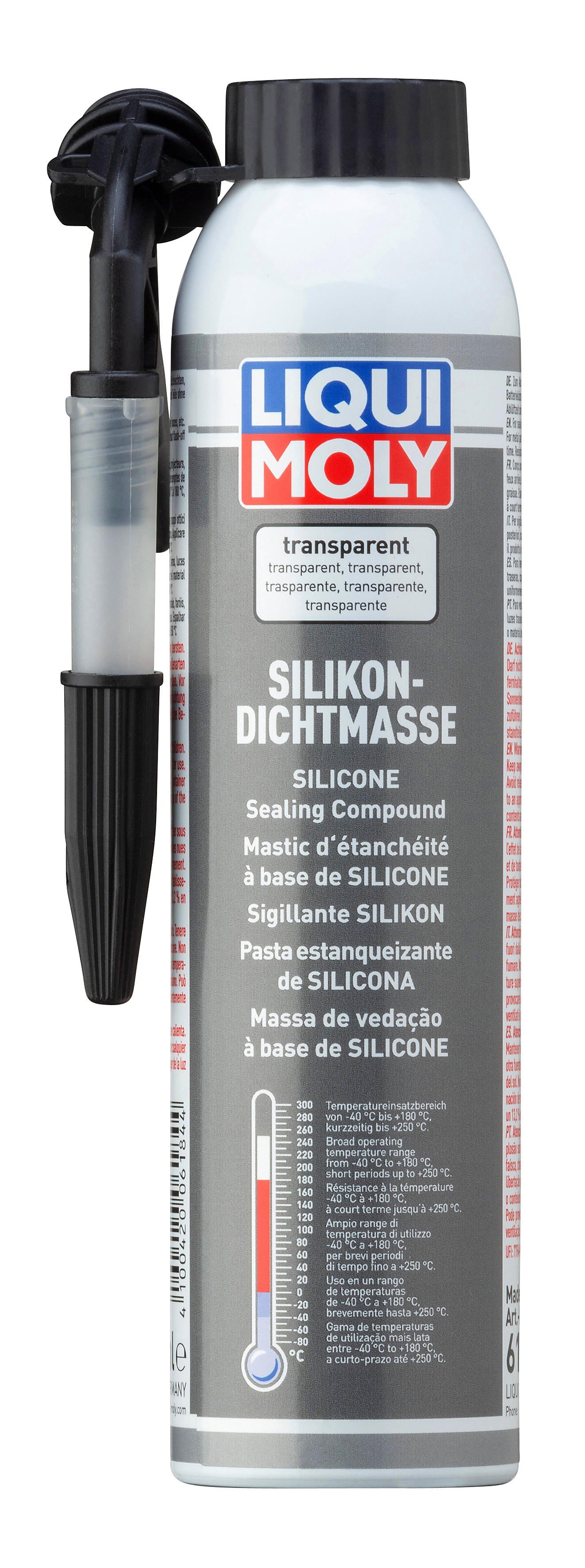 Transparent Liqui Moly silicon sealing compound in 200ml tube, ideal for adhesives and sealants applications.