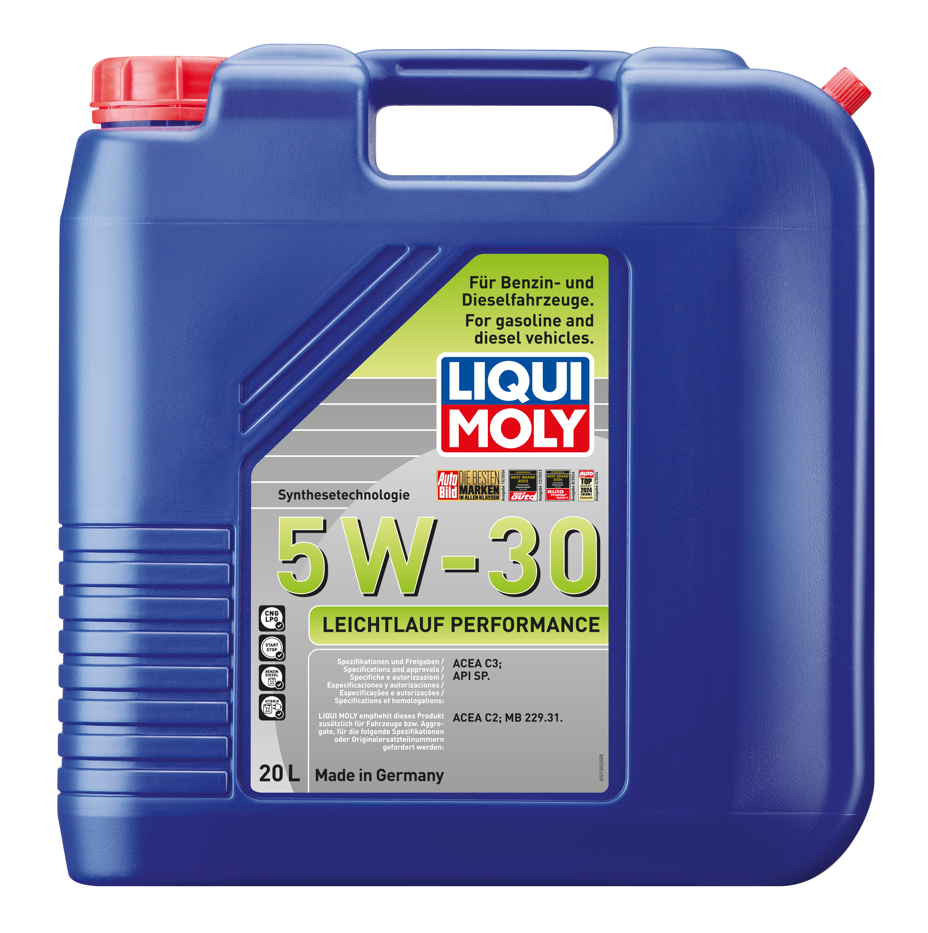 Liqui Moly Smooth Running Performance Engine Oil 5W-30 bottle, showcasing the product container with brand label and safety cap.