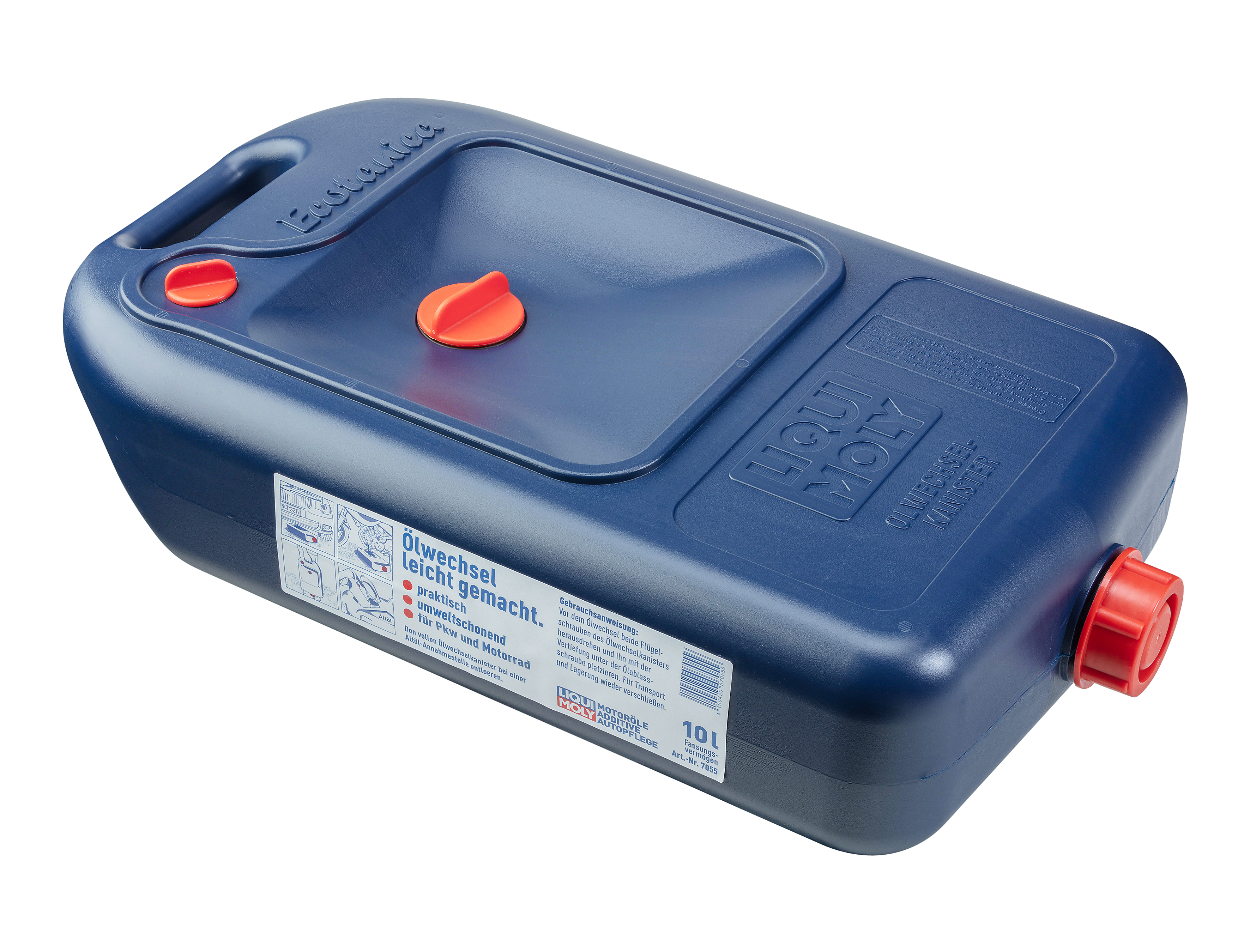 Liqui Moly oil change canister for workshop tools, compact container used for oil maintenance and fluid storage.