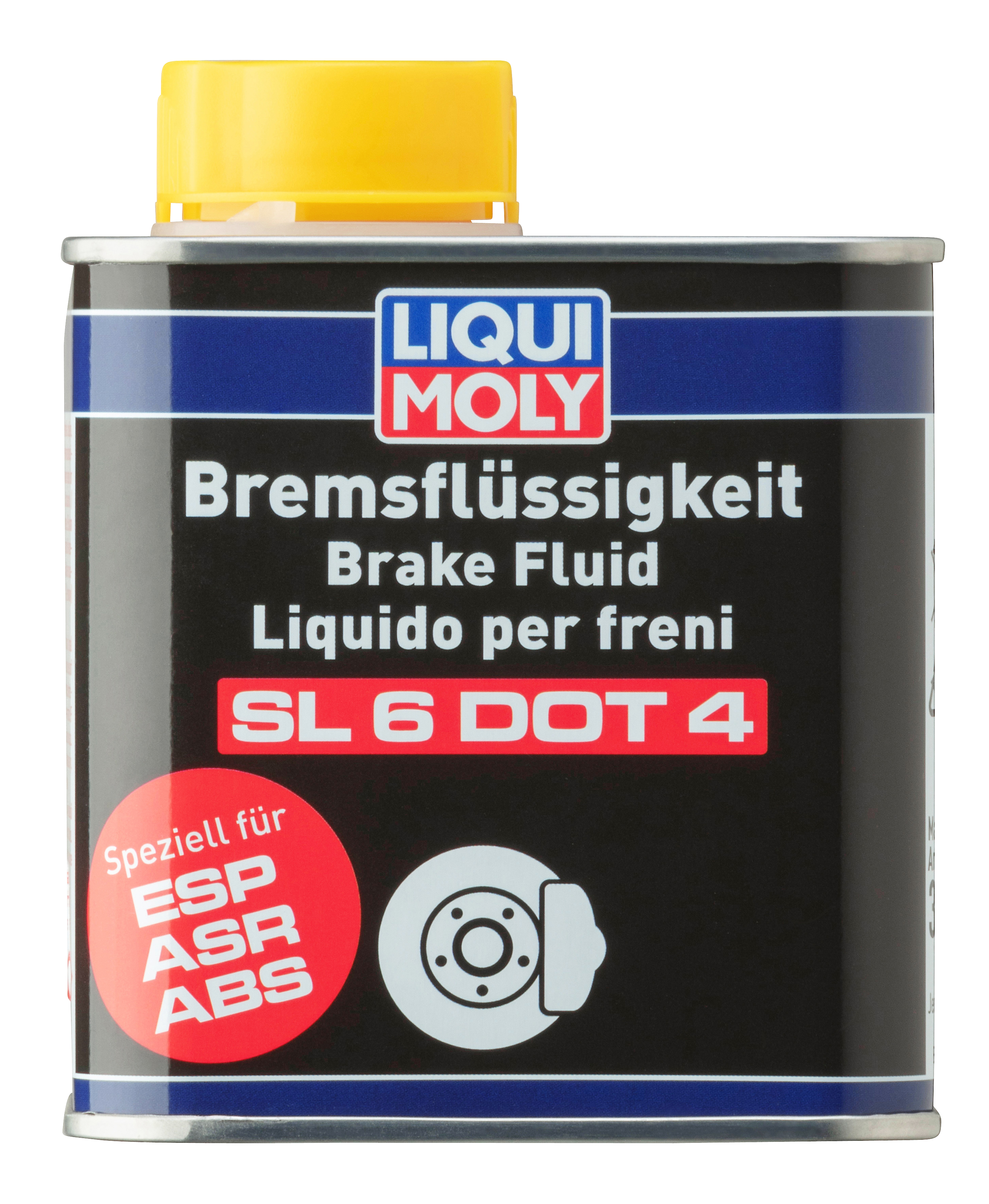Liqui Moly Brake Fluid SL6 DOT 4 bottle with label and cap, designed for automotive brake systems.