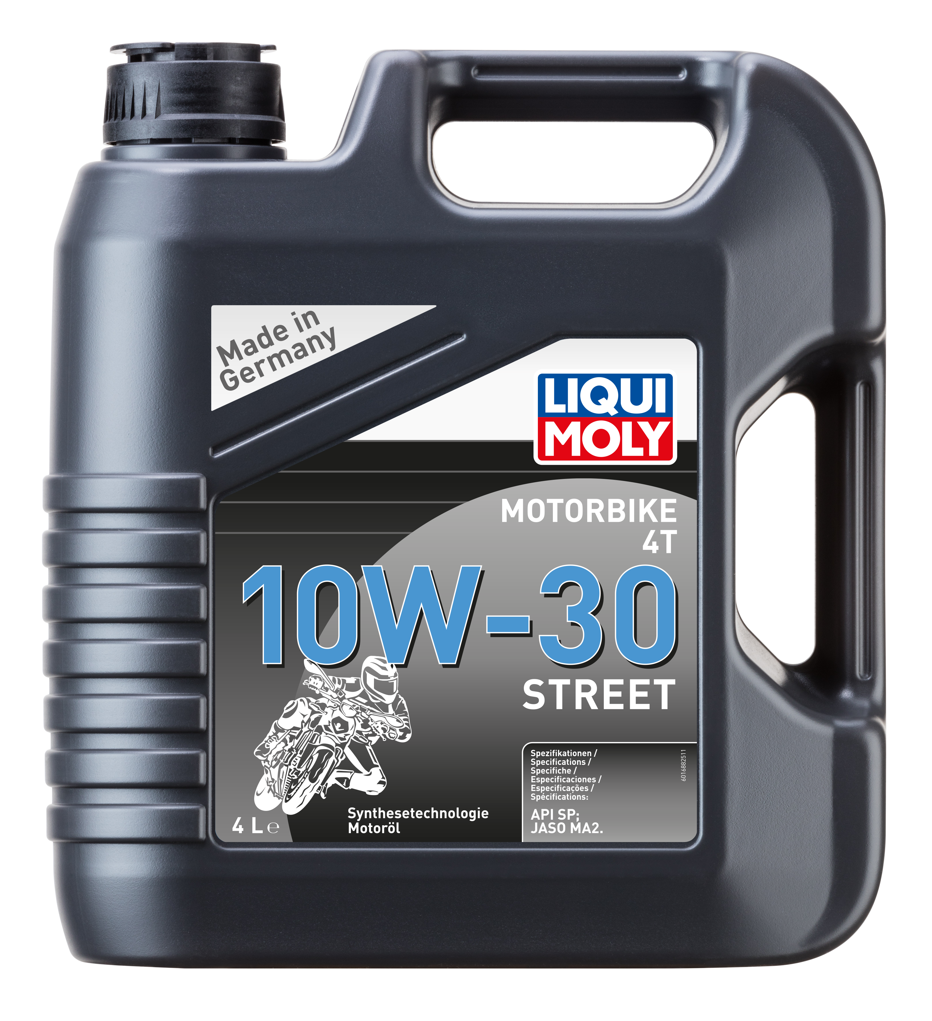 Liqui Moly Motorbike 4T 10W-30 motorcycle engine oil bottle with label and cap, designed for street bikes