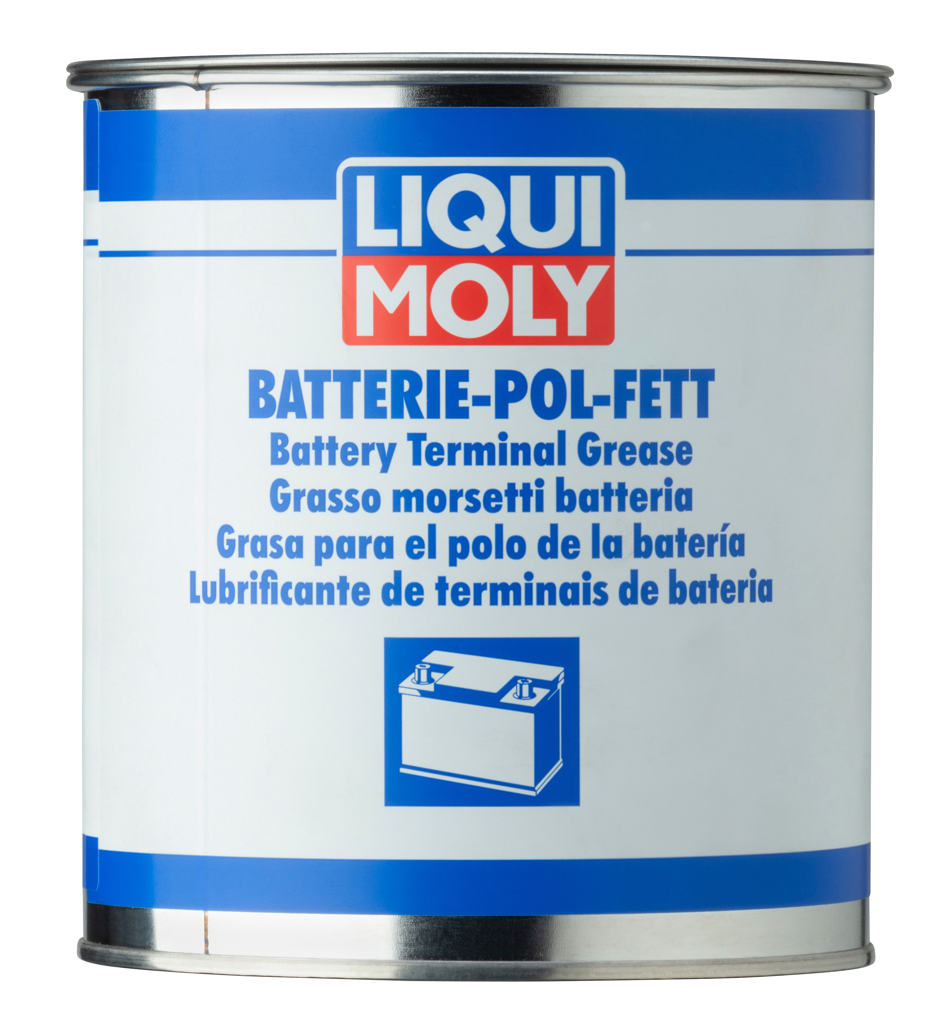Liqui Moly Battery Clamp Grease container with product label, designed for lubricating battery clamps and terminals.