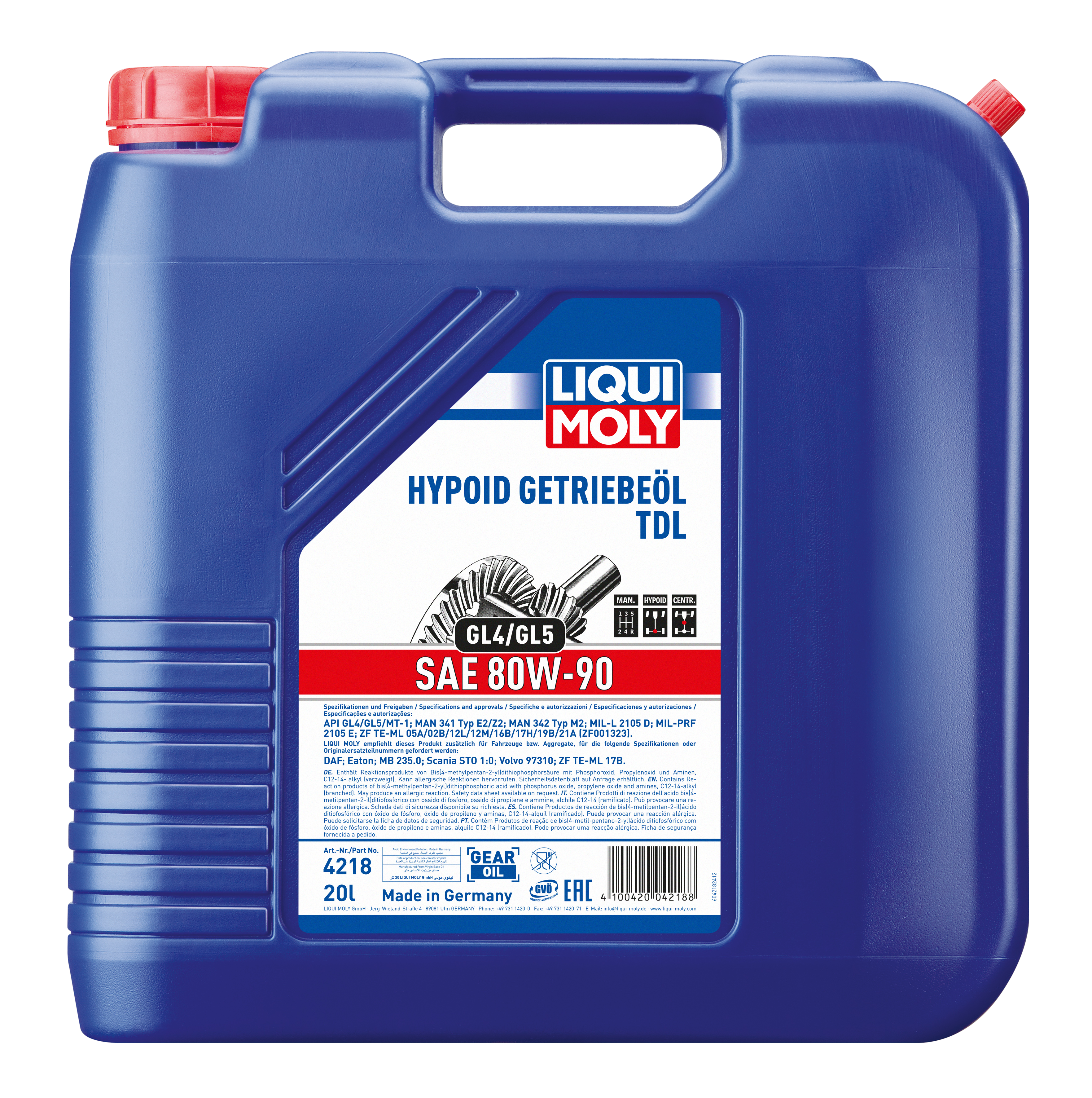 Liqui Moly Hypoid Gear Oil GL4/5 TDL SAE 80W-90 bottle, gearbox fluid for automotive gear systems