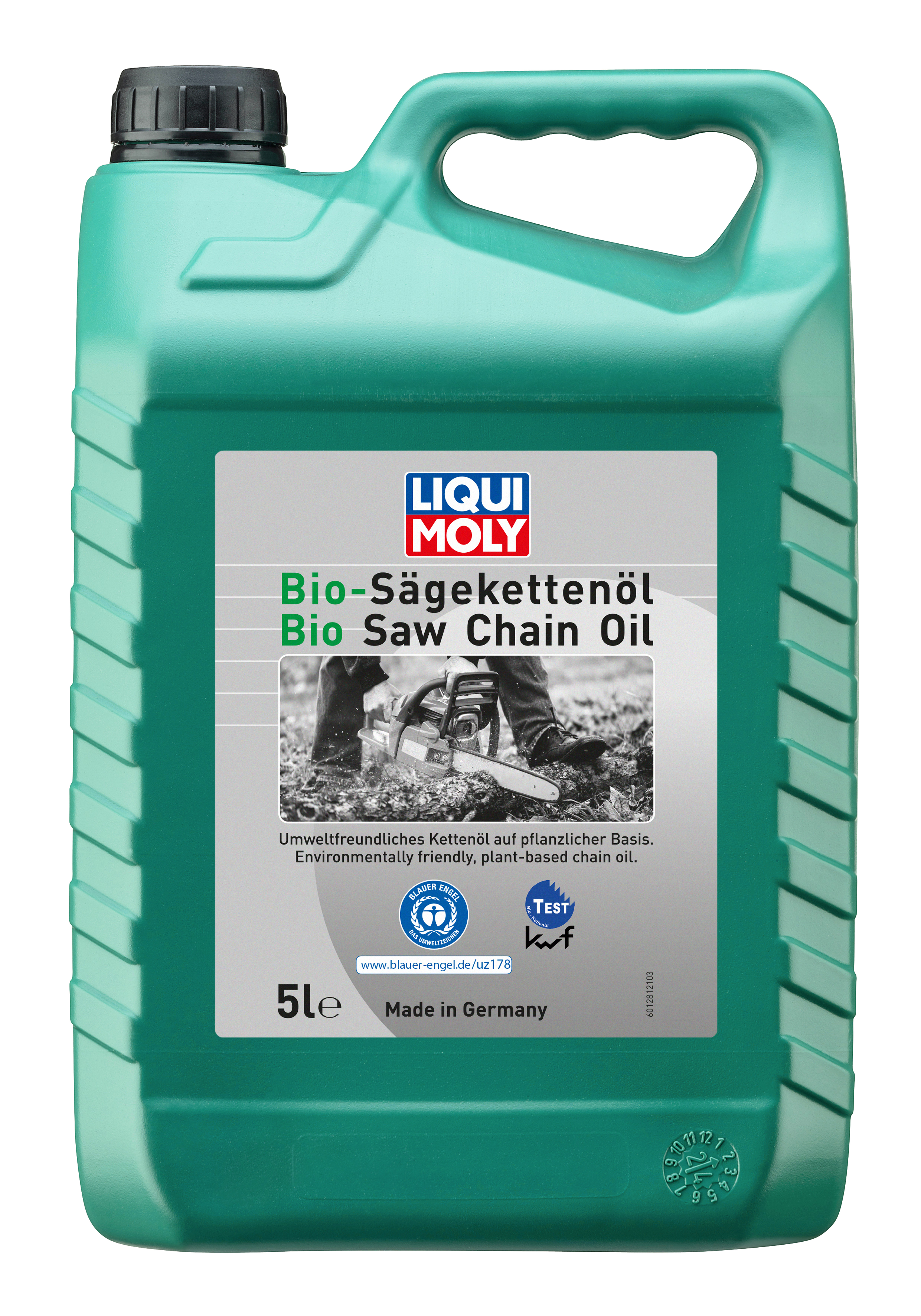 Liqui Moly Bio Chainsaw Oil in a container, suitable for commercial and agricultural chainsaws, with eco-friendly formulation.