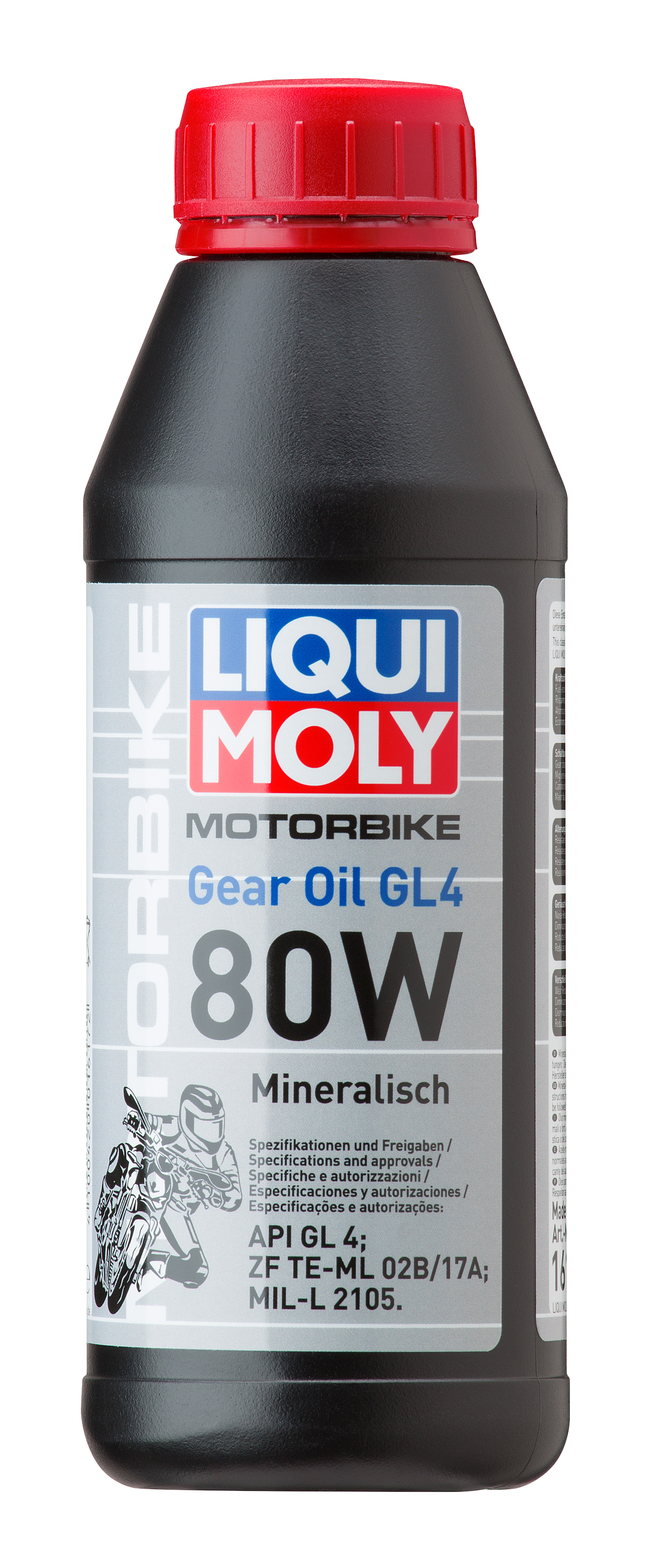 Liqui Moly Motorbike Gear Oil GL4 80W 500ml bottle, designed for motorcycle gear transmission systems, with detailed label visible.