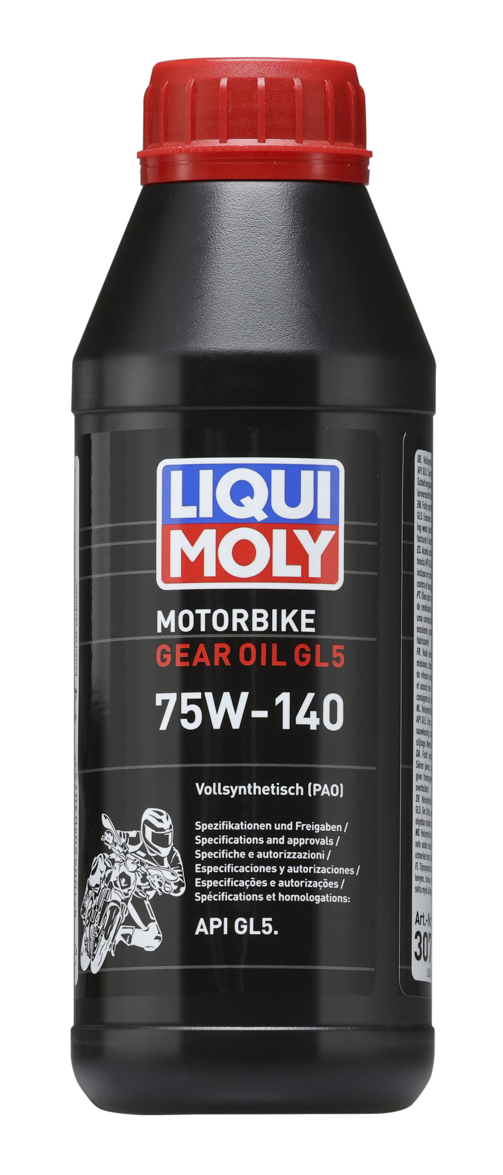 Liqui Moly Motorbike Gear Oil 75W-140 GL5 bottle, 500ml, used for motorcycle transmission and gear protection.