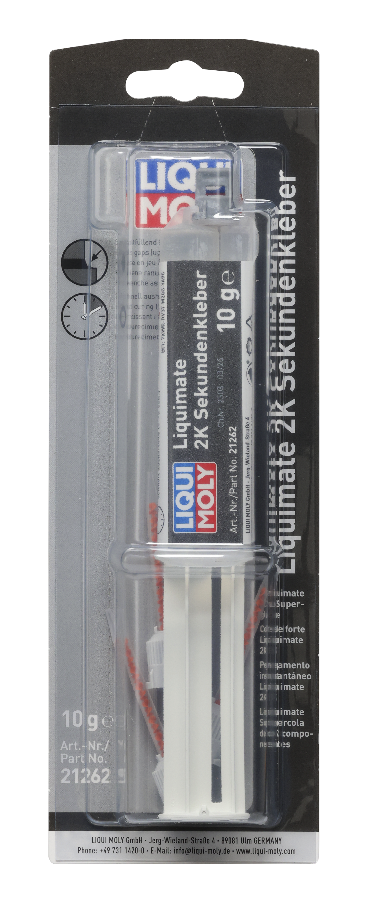 Liqui Moly Liquimate 2C superglue in a 10g tube, adhesive and sealant product with a blue cap and clear label.