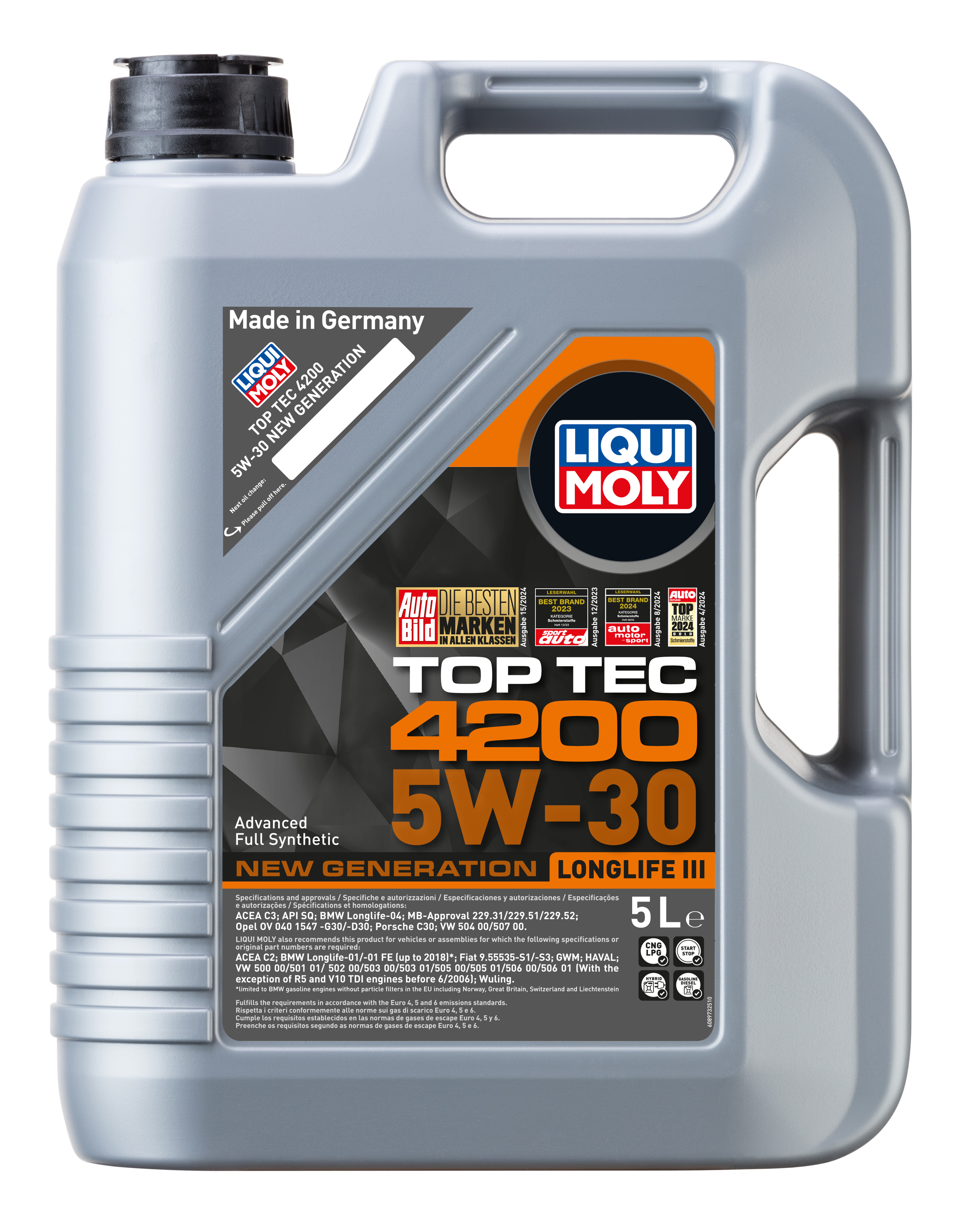 Liqui Moly Top Tec 4200 5W-30 engine oil bottle, high-performance motor oil for vehicle engine lubrication